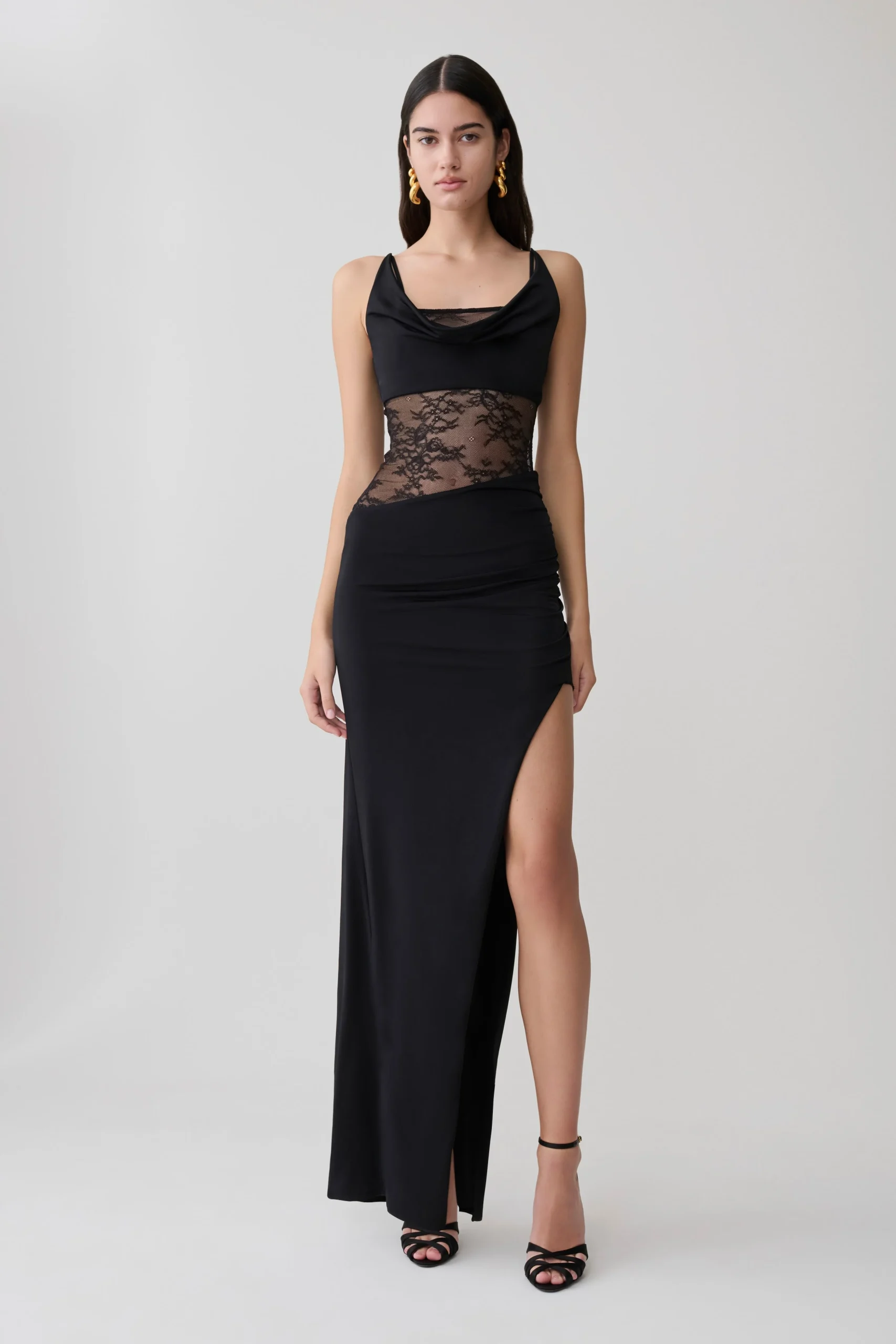 KelelaDraped Slinky And Lace Maxi Dress - Black