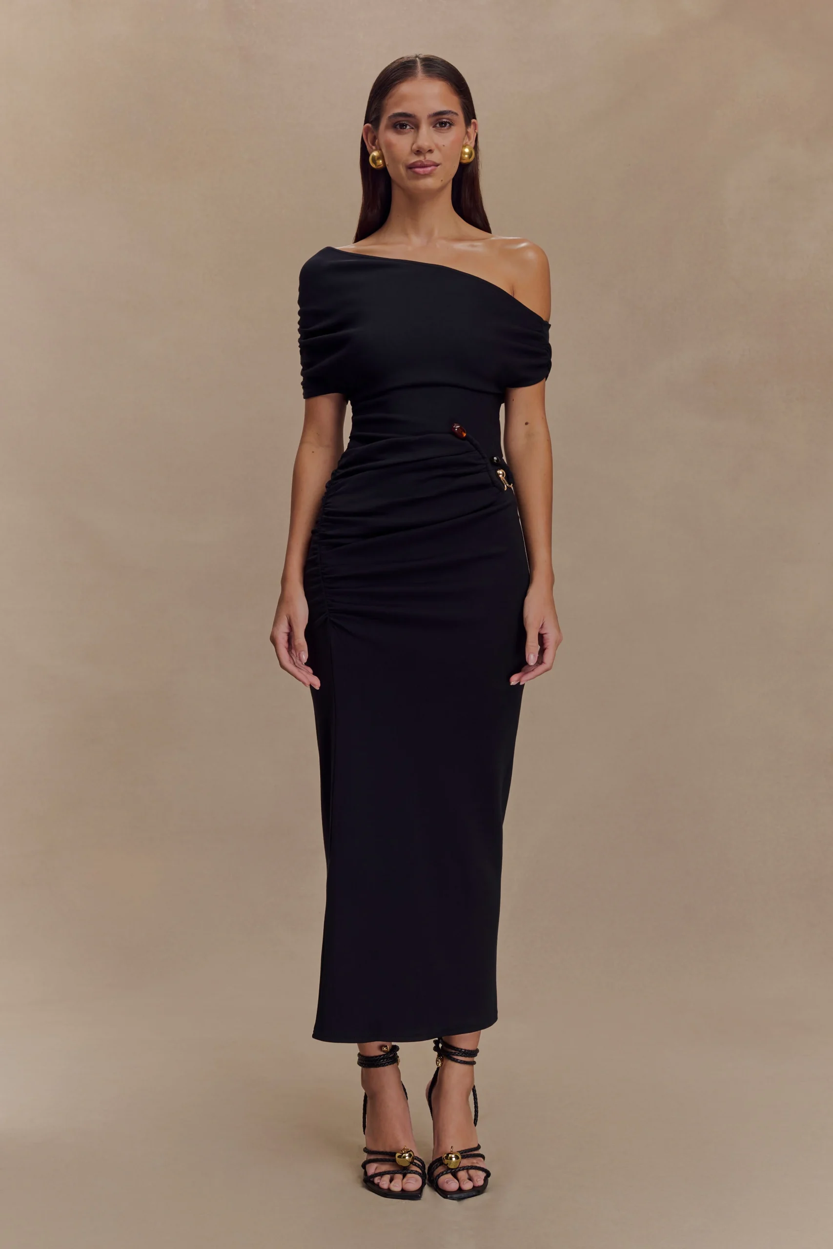 KendraScuba Jersey Midi Dress With Hardware - Black