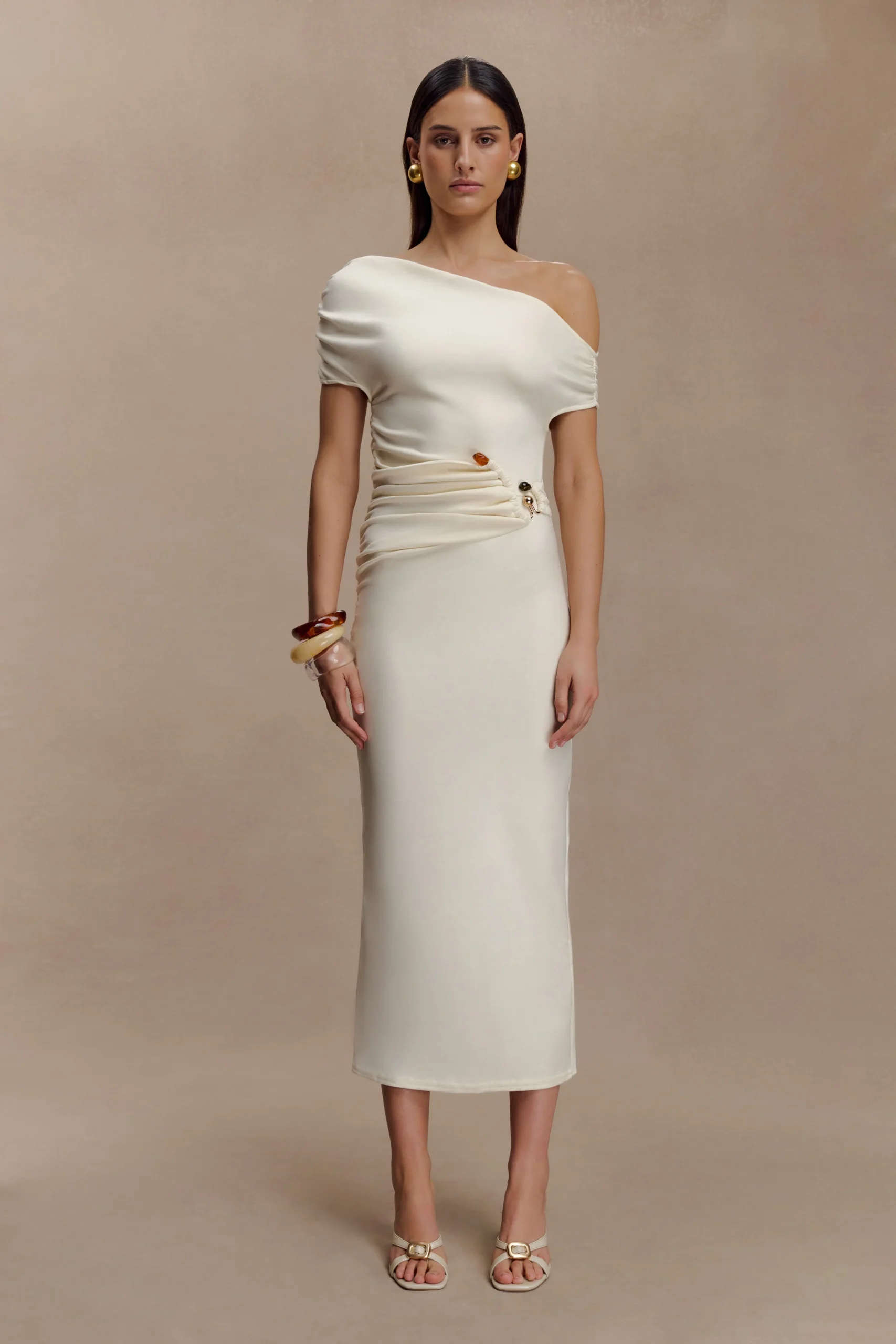 KendraScuba Jersey Midi Dress With Hardware - Ivory
