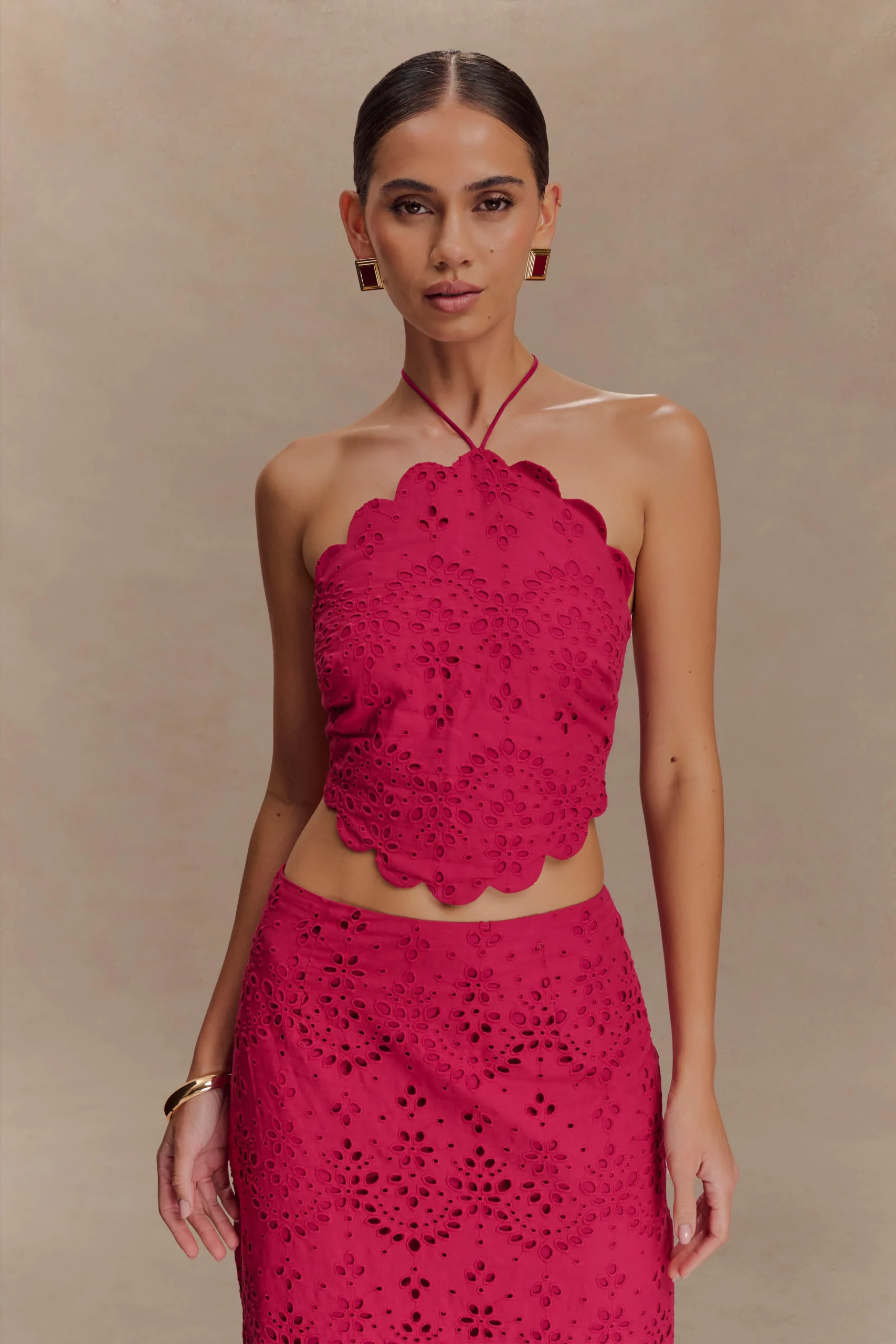 KensleyBroderie Halter Top - Dragonfruit
