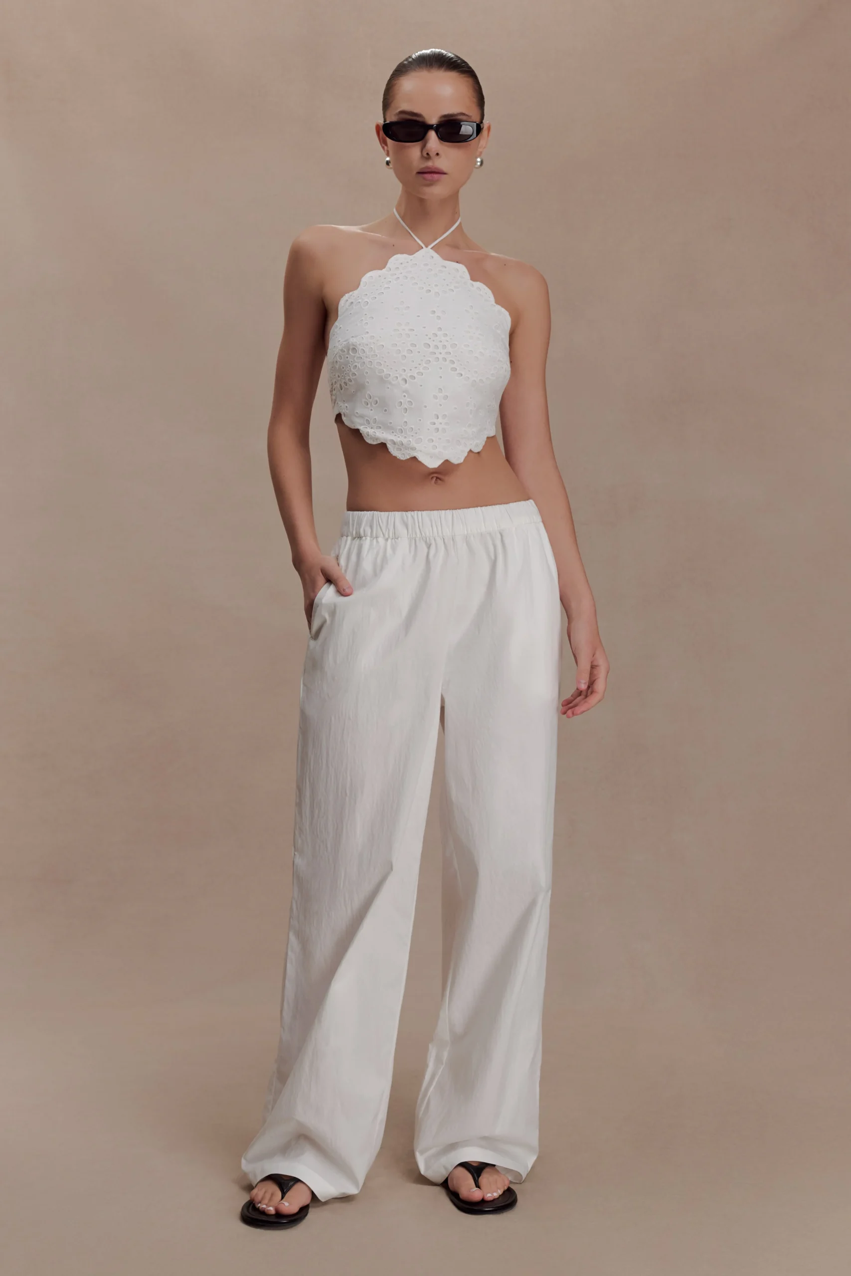 KensleyBroderie Halter Top - White