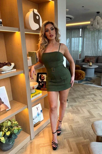 Khaki Cargo Pocket Belted Skort Playsuit - Soraya