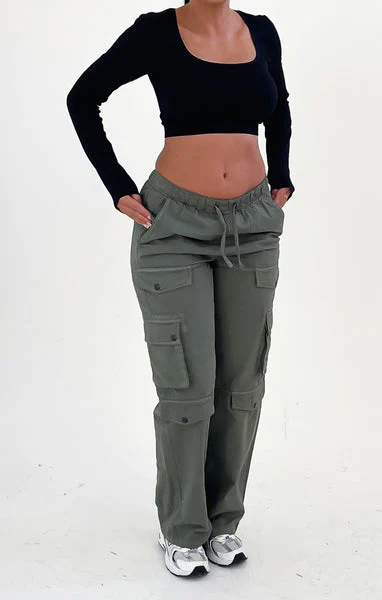 Khaki Drawstring Pocket Cargo Trousers - Bianca