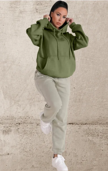 Khaki Oversized Drawstring Pocket Casual Hoodie - Ella