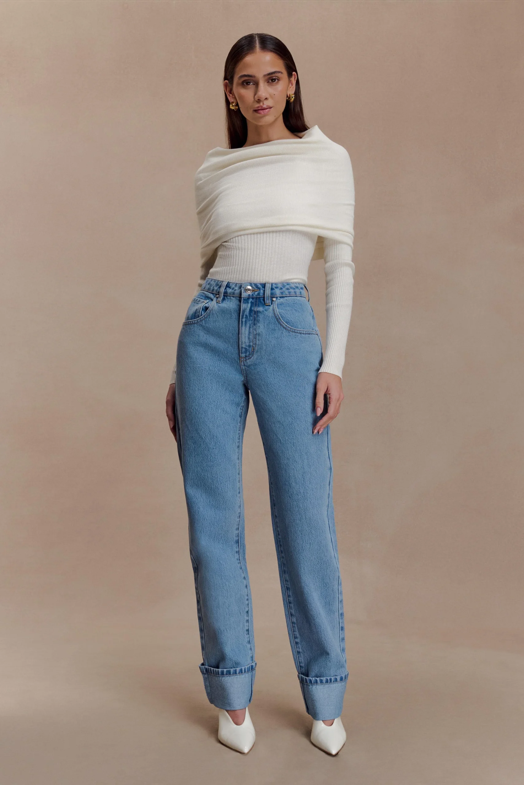 KirraleeStraight Leg Cuffed Jeans - Classic Blue