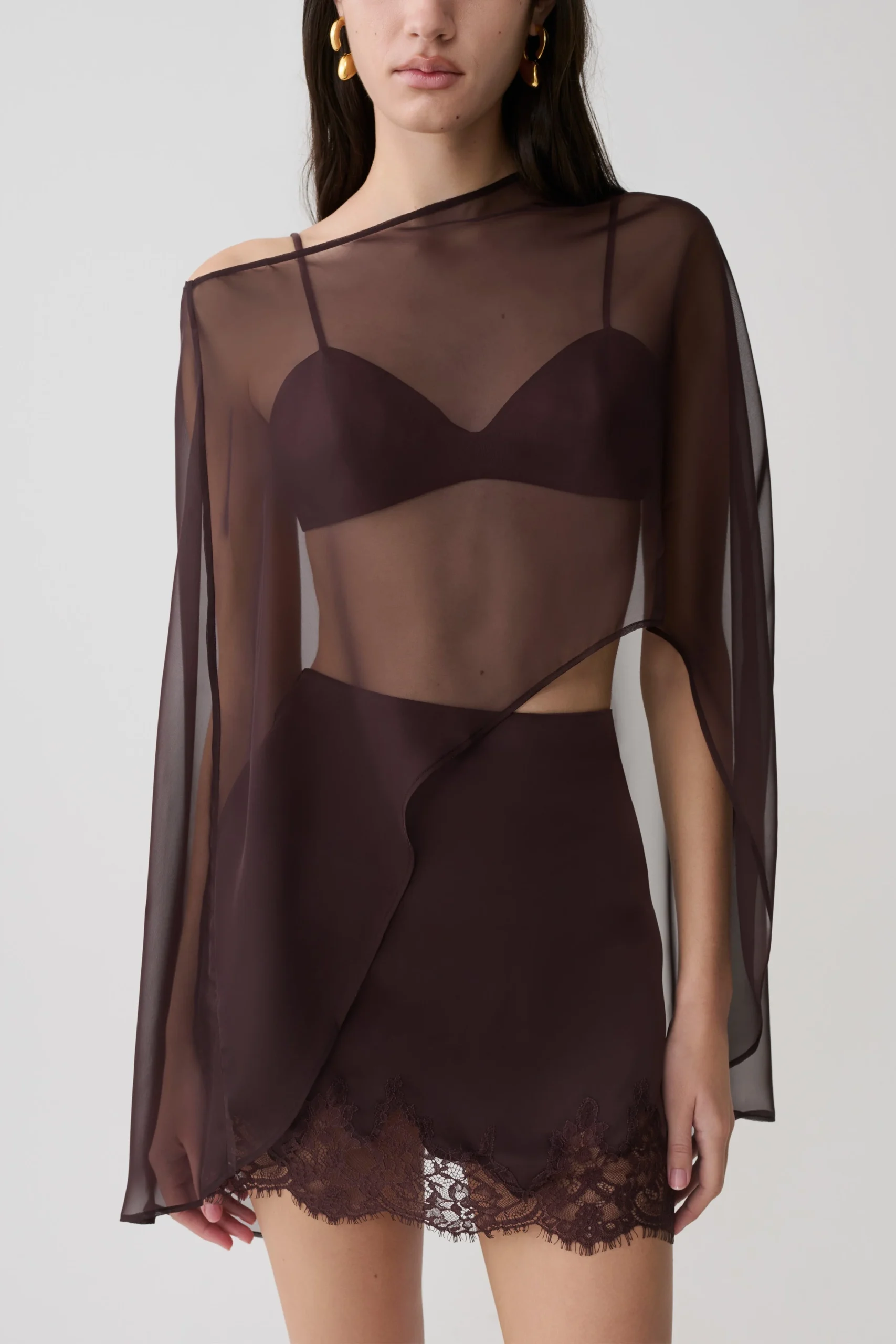 KirstineBralette With Chiffon Cape - Chocolate
