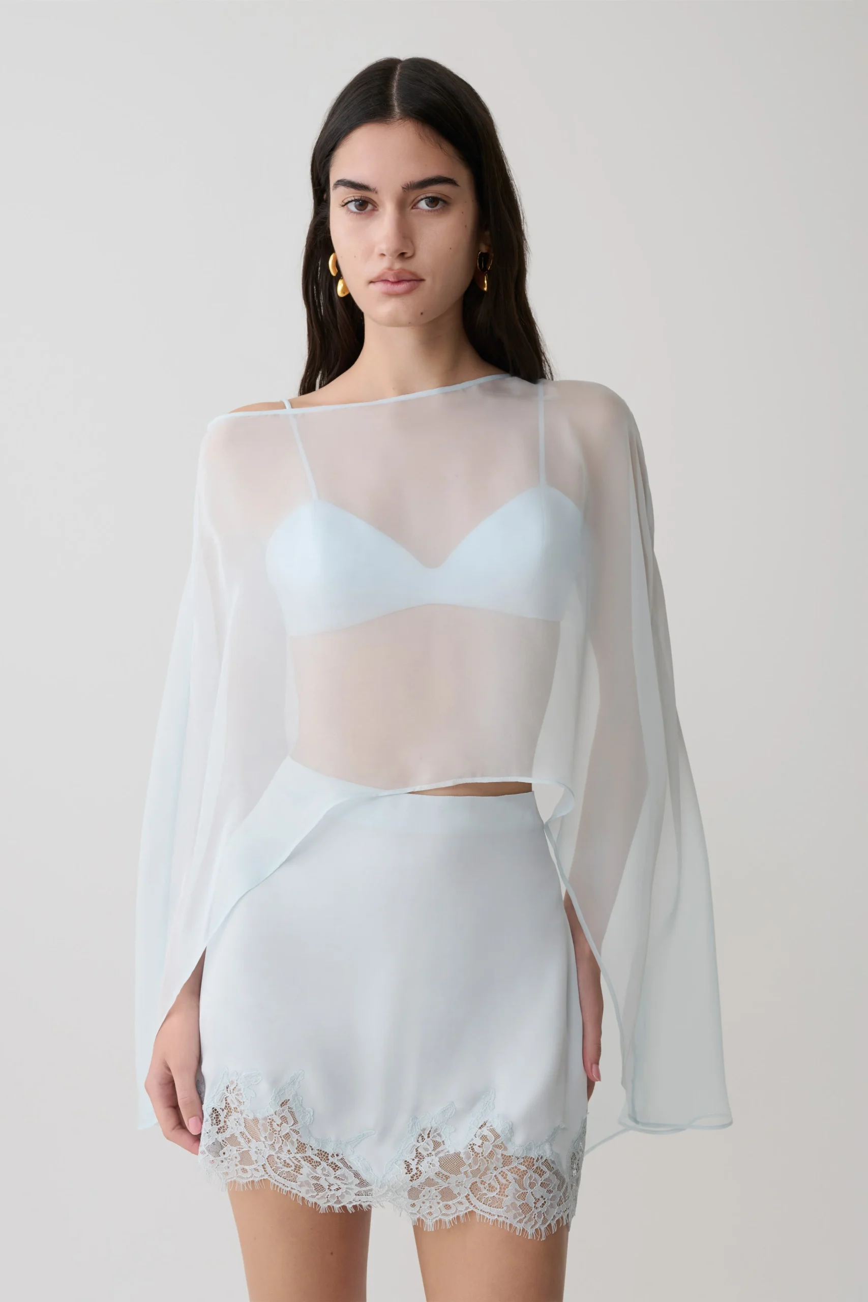 KirstineBralette With Chiffon Cape - Ice Blue