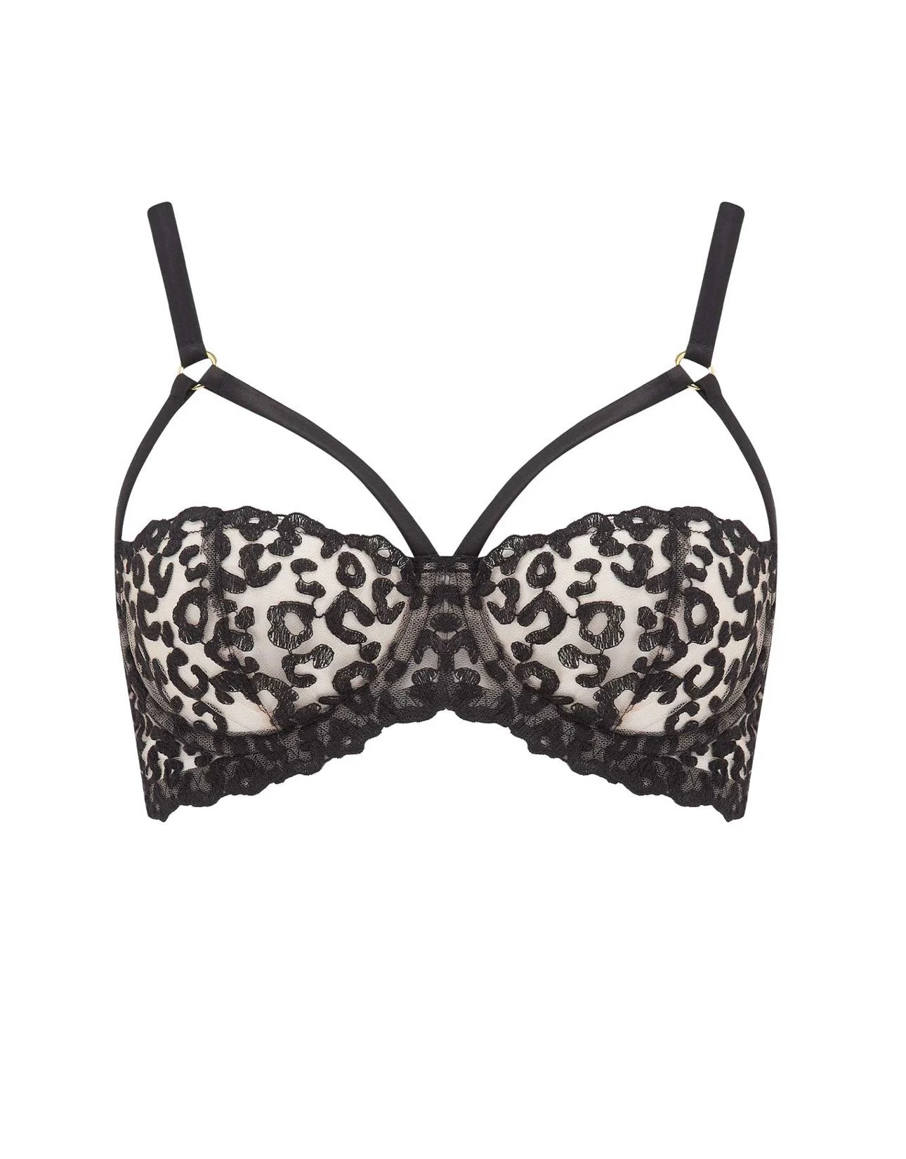 Kittie Black Strap Embroidered Balcony Bra