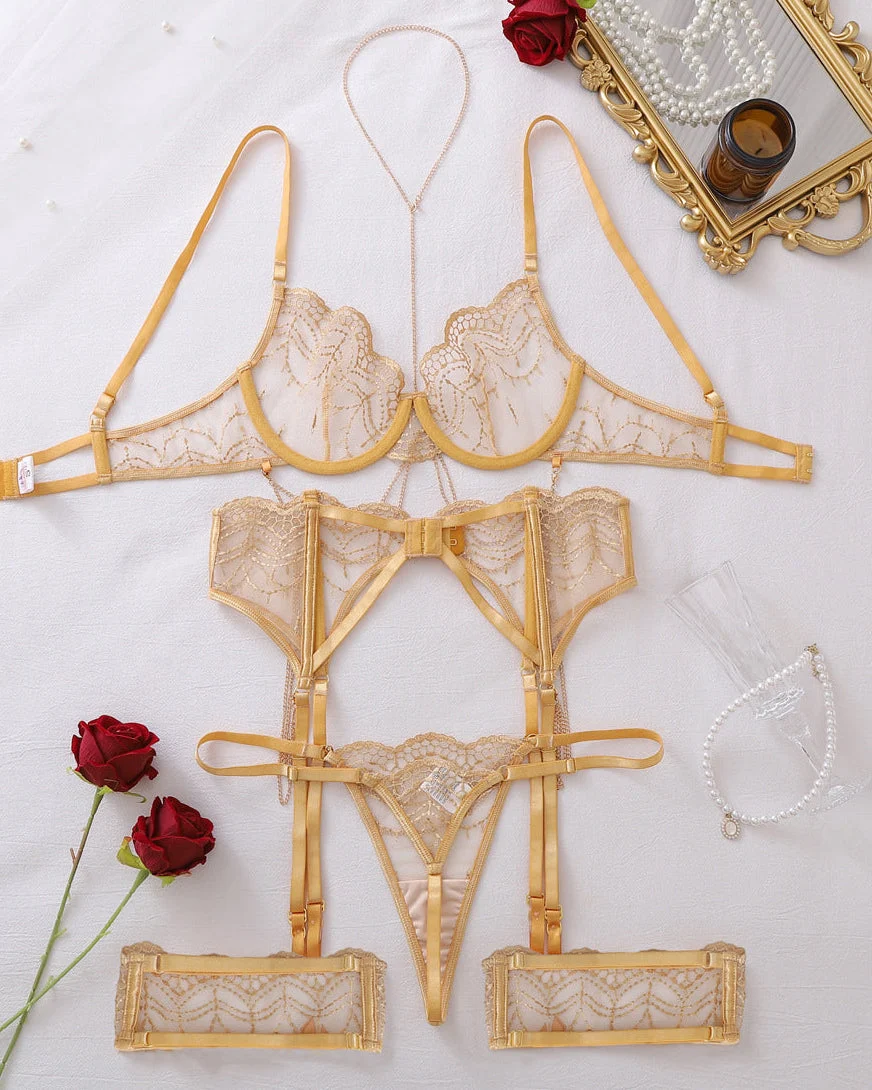 Know Your Worth Champagne Gold Multi-Piece Lingerie Set