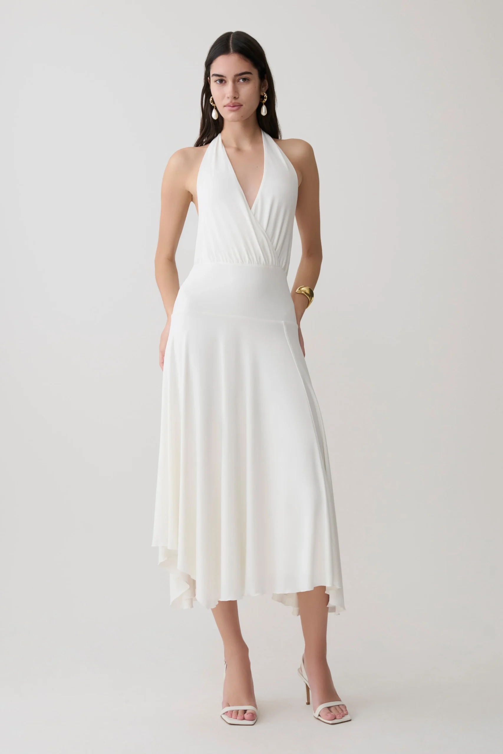 KrishHankie Halter Midi Dress - White