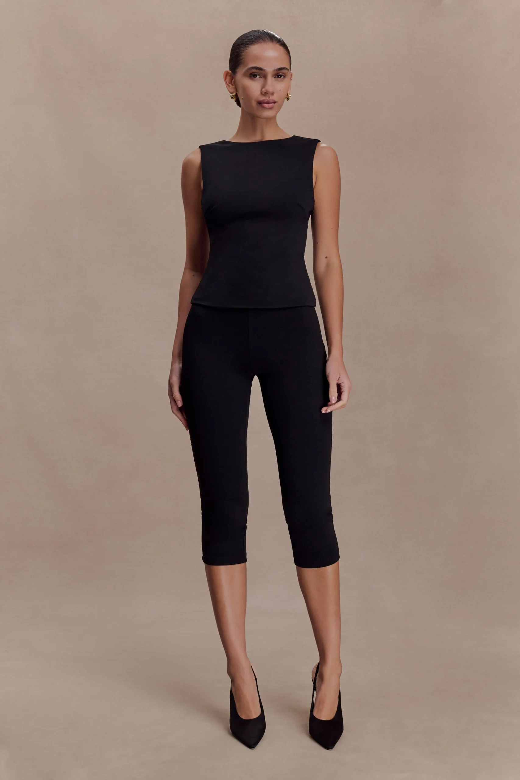 KyraOpen Back Scuba Crepe Top - Black