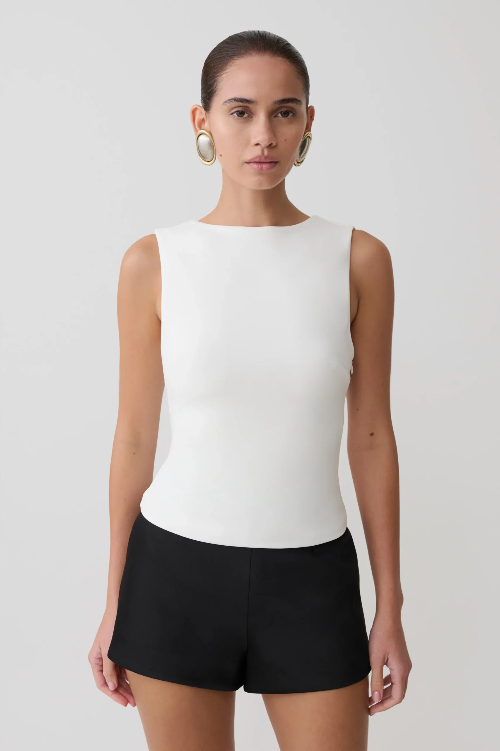 KyraOpen Back Scuba Crepe Top - White