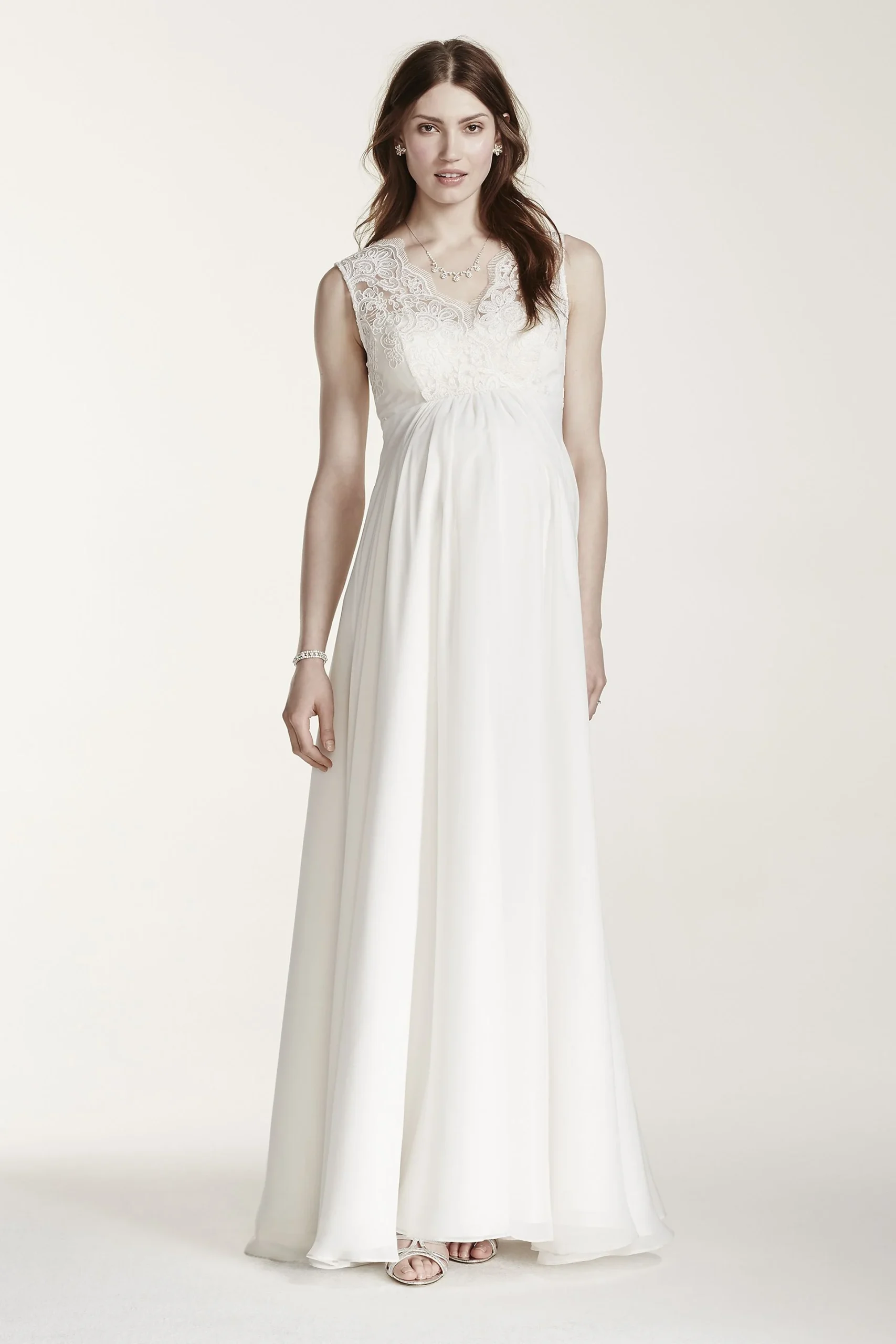 Lace Applique Bodice Empire Waist Maternity Gown