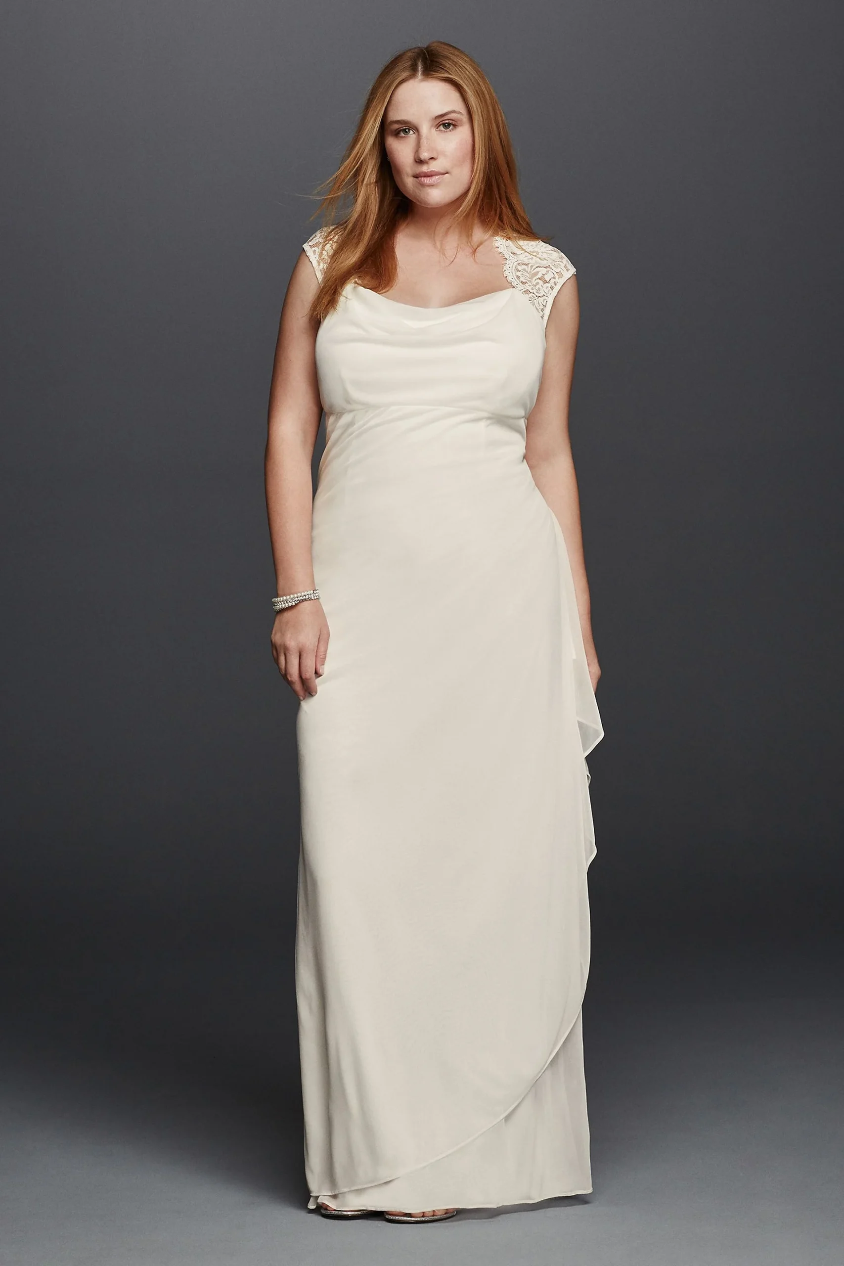 Lace Cap Sleeve Long Matte Mesh Dress