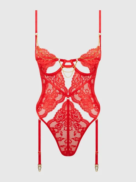 LACE & CHAIN GARTERED TEDDY