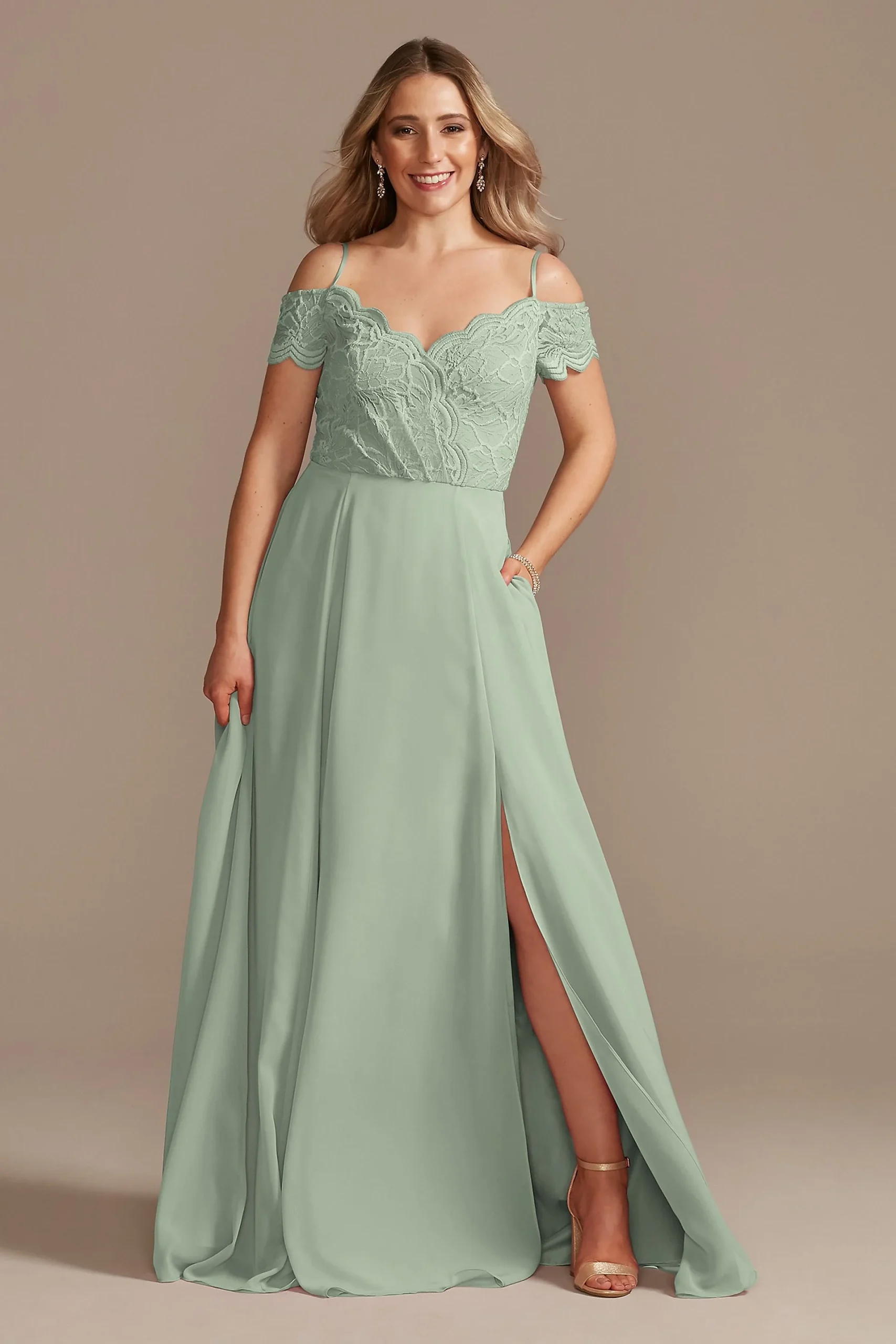 Lace Chiffon Off-Shoulder Long Dress