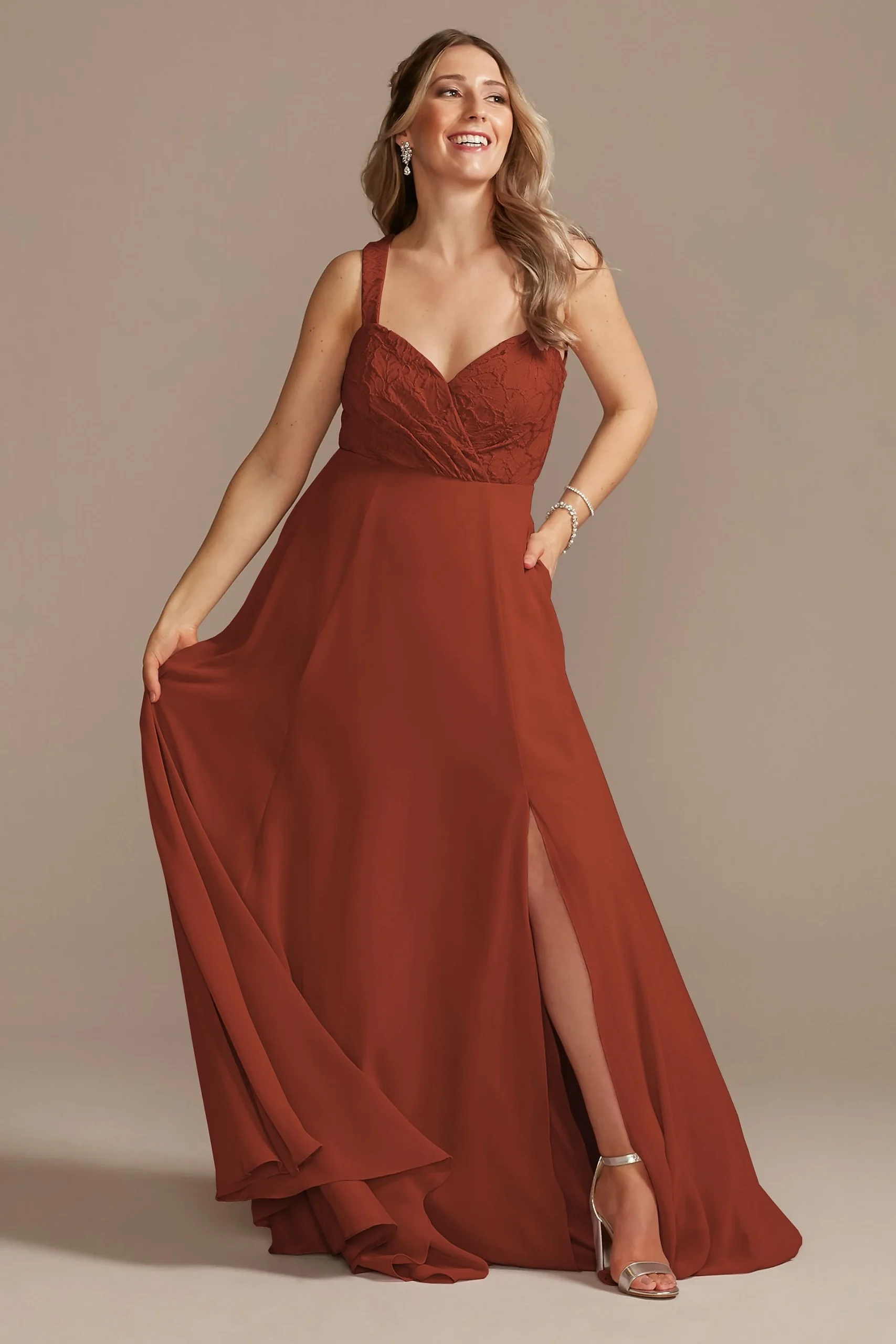Lace Chiffon Tank Long Bridesmaid Dress