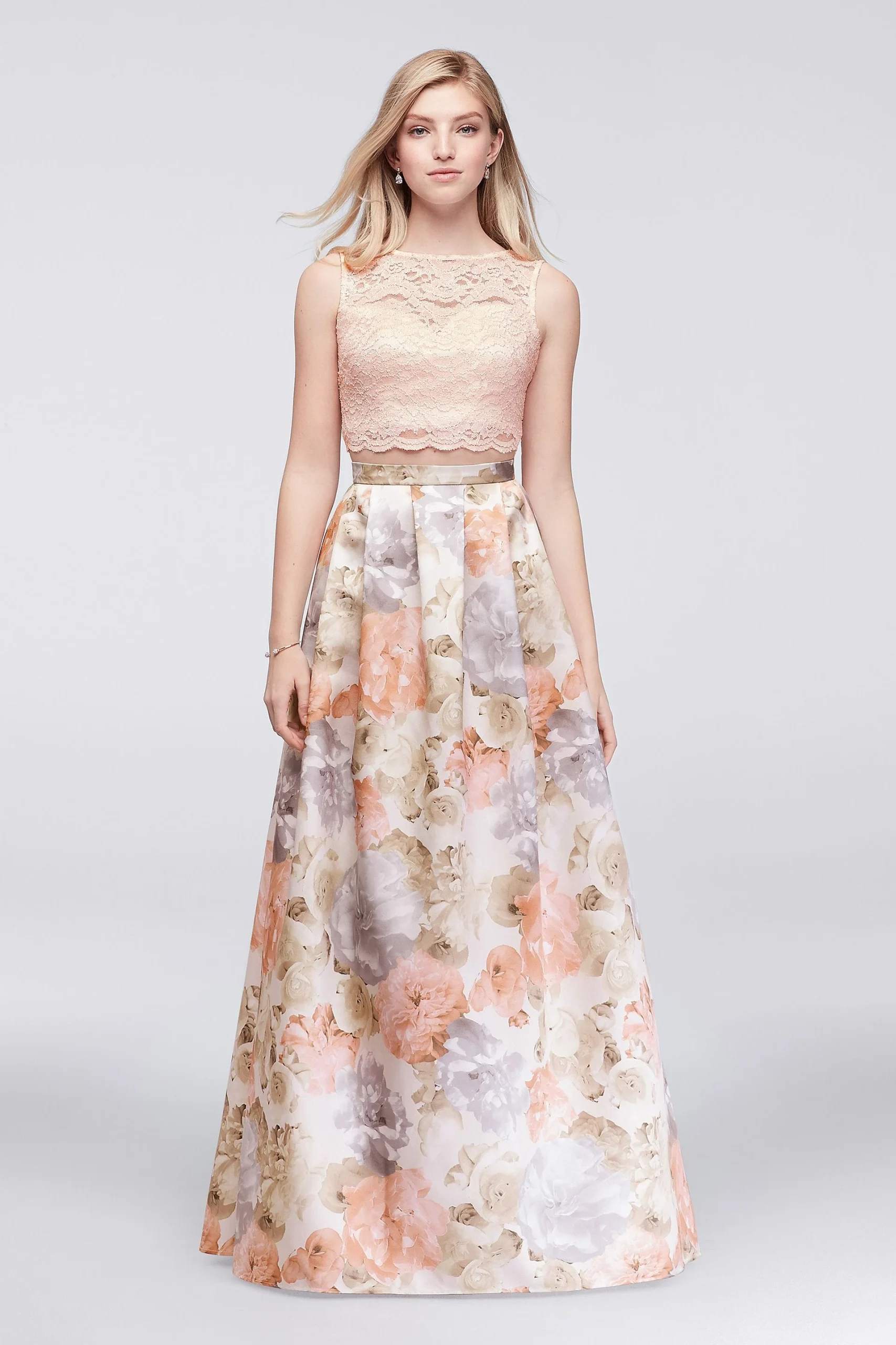 Lace and Floral Mikado Two-Piece Dress