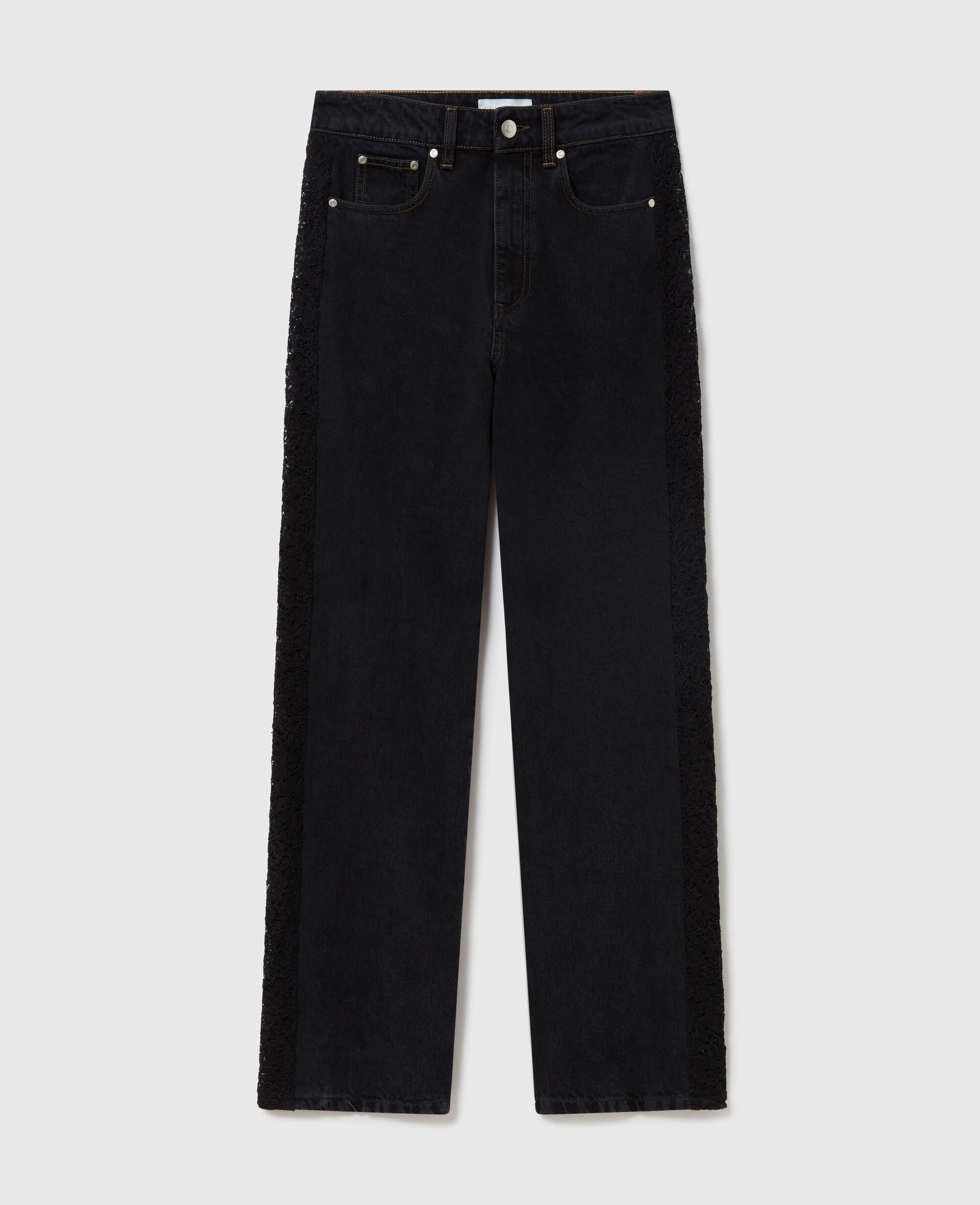 Lace High-Rise Straight Leg Jeans