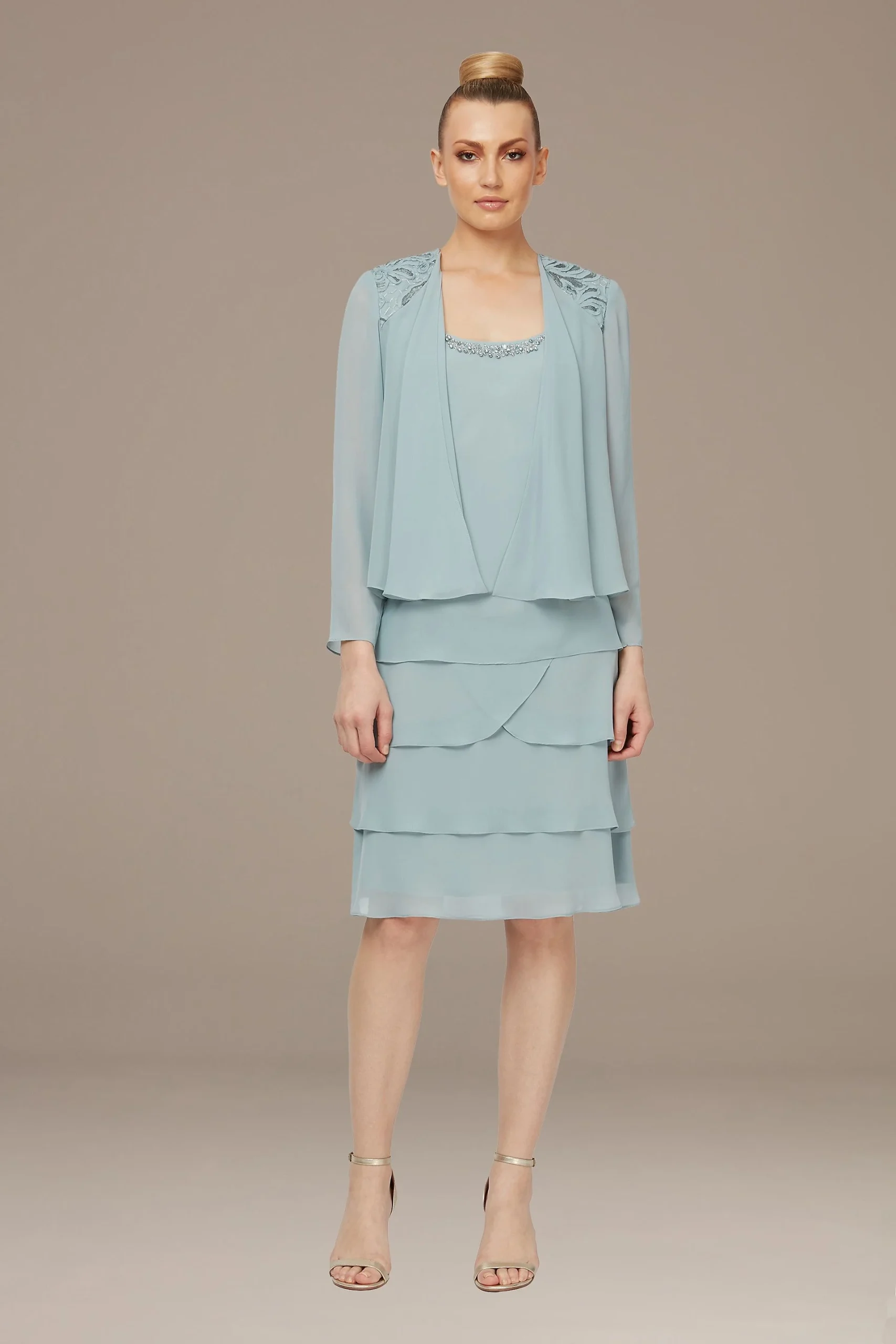Lace Knee-Length Beaded Chiffon Dress with Jacket