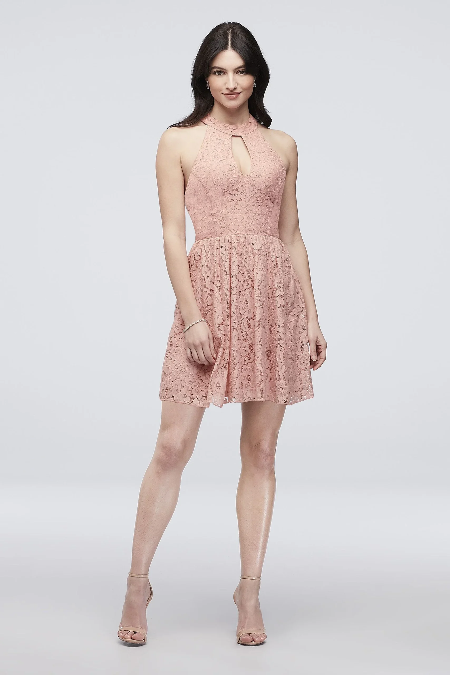 Lace A-Line Halter Short Dress with Keyhole Neck