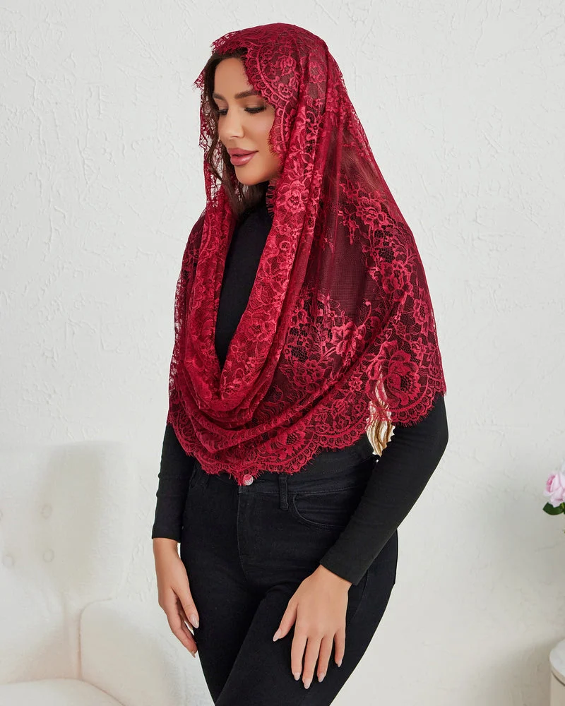 Lace Mantilla Chapel Veil with Satin Edge