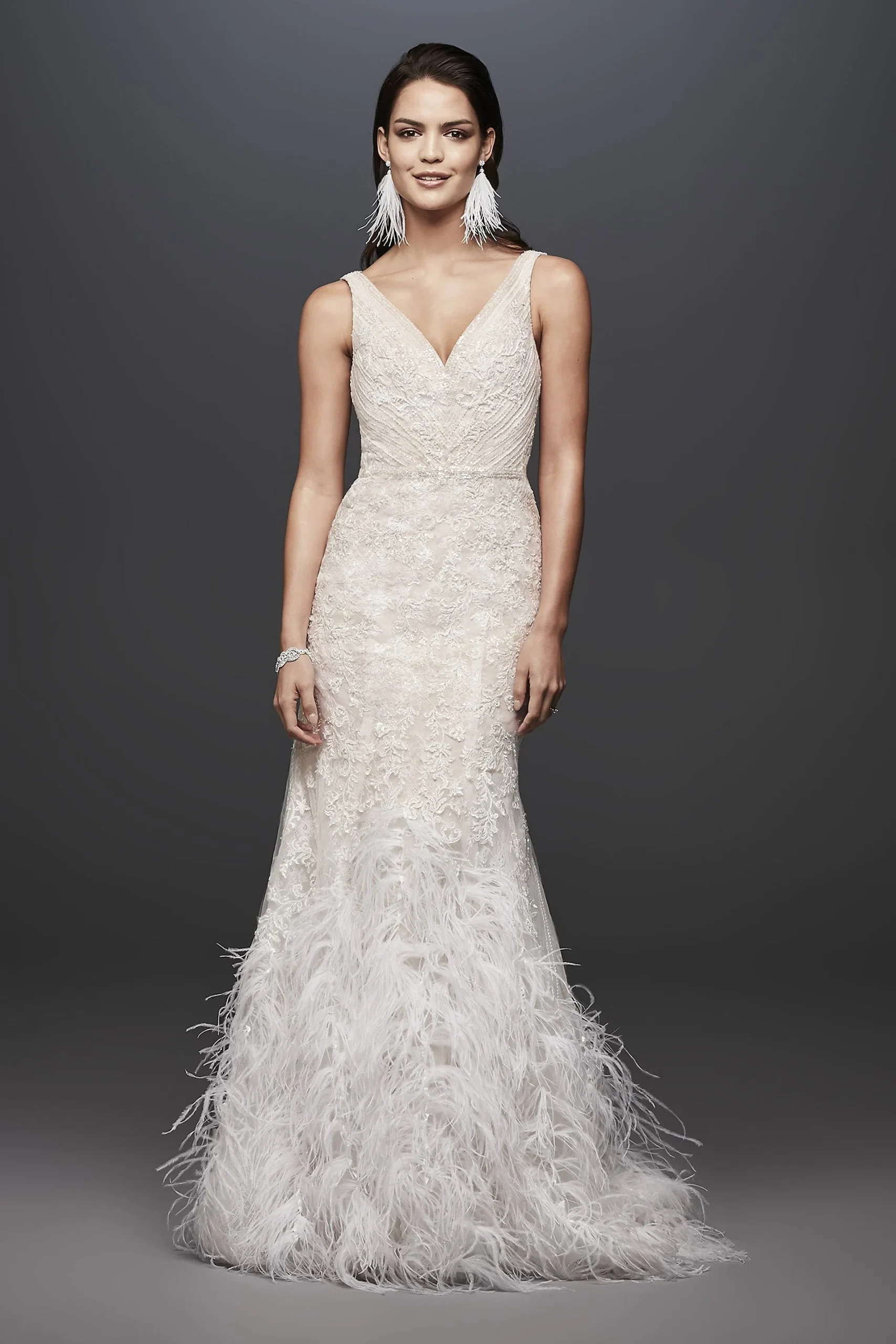 Lace Mermaid Wedding Dress with Feather Skirt