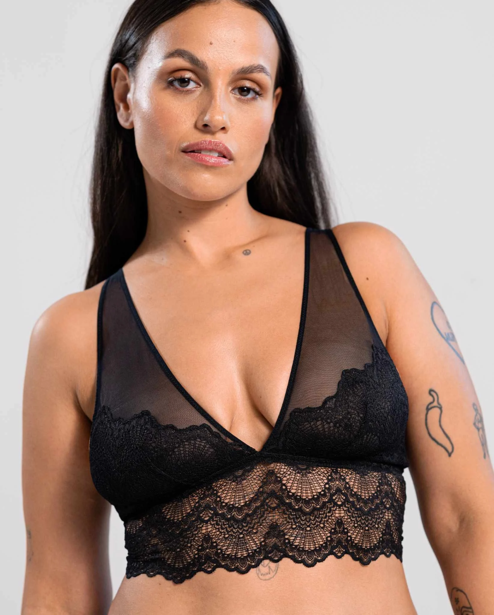 Lace Mesh Plunge Bralette Top