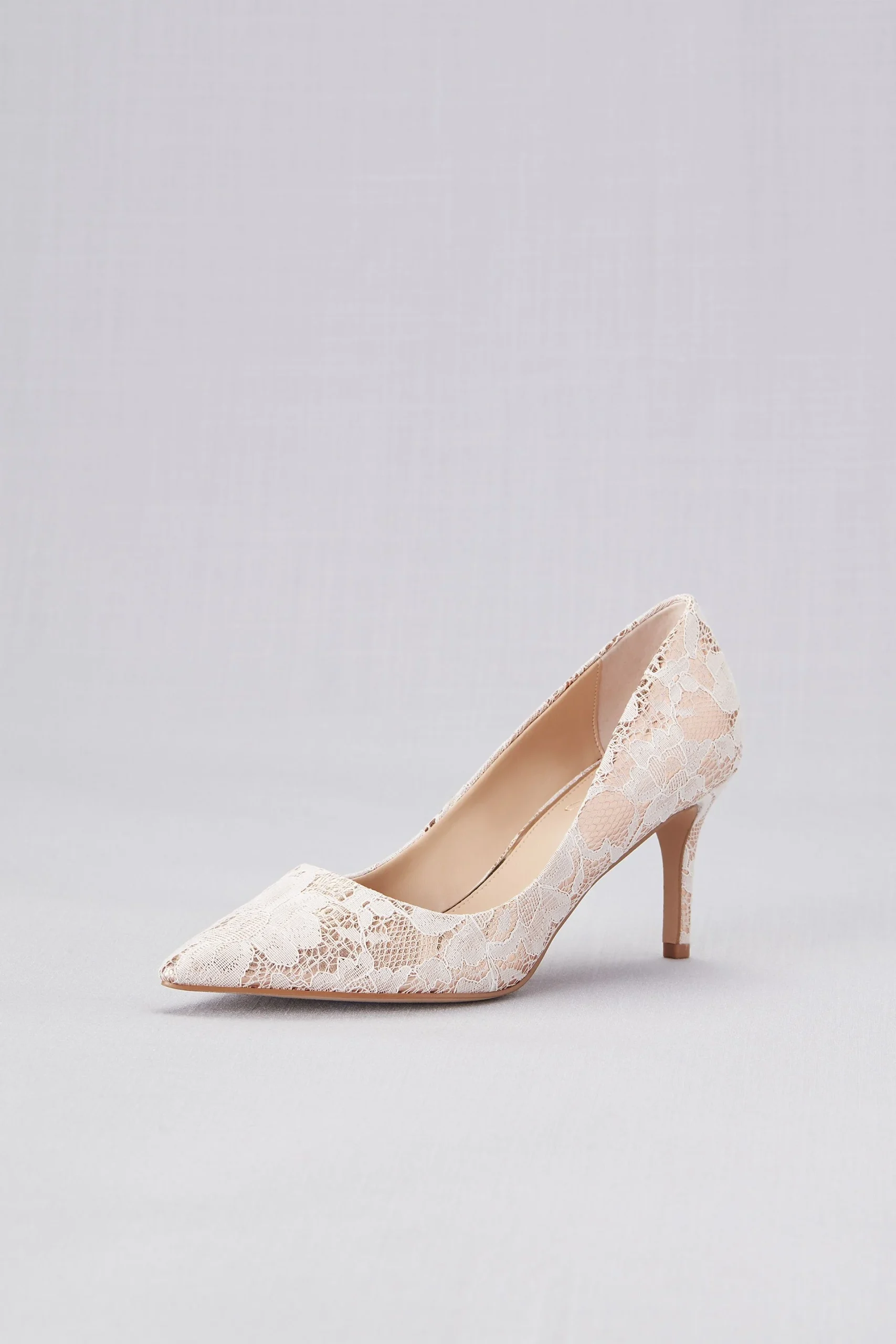 Lace Overlay Metallic Pointed Toe Pumps
