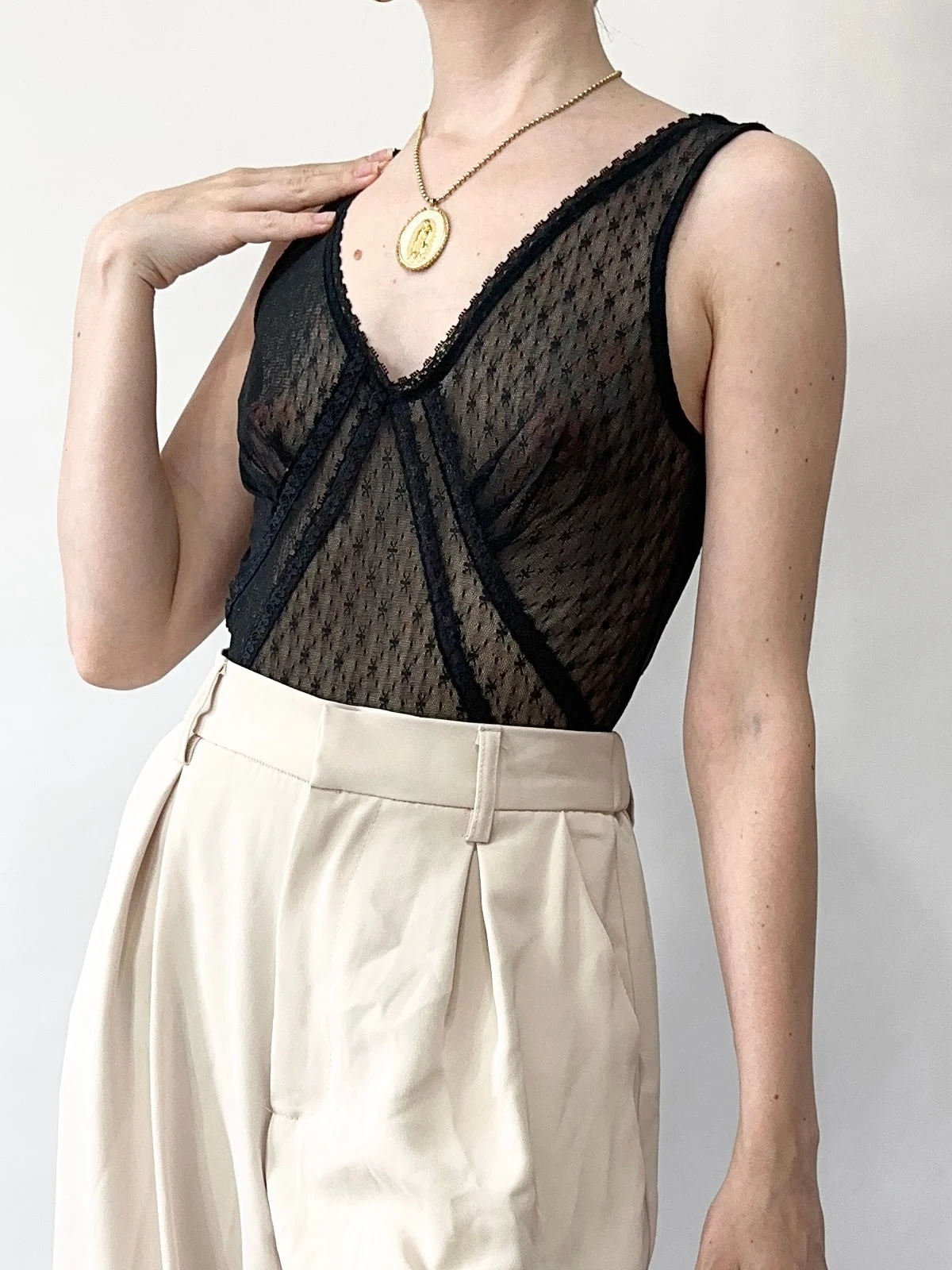 Lace Romance Sheer Black Bias Cut Cami (S)
