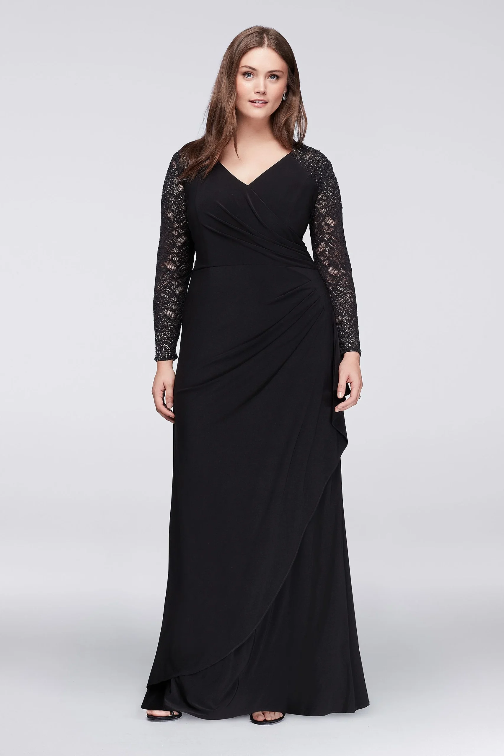 Lace-Sleeve Surplice Long Dress