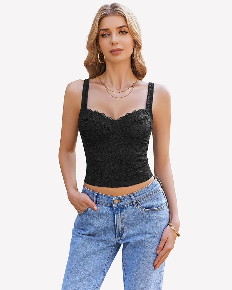Lace Sleeveless Sweetheart Neck Crop Top