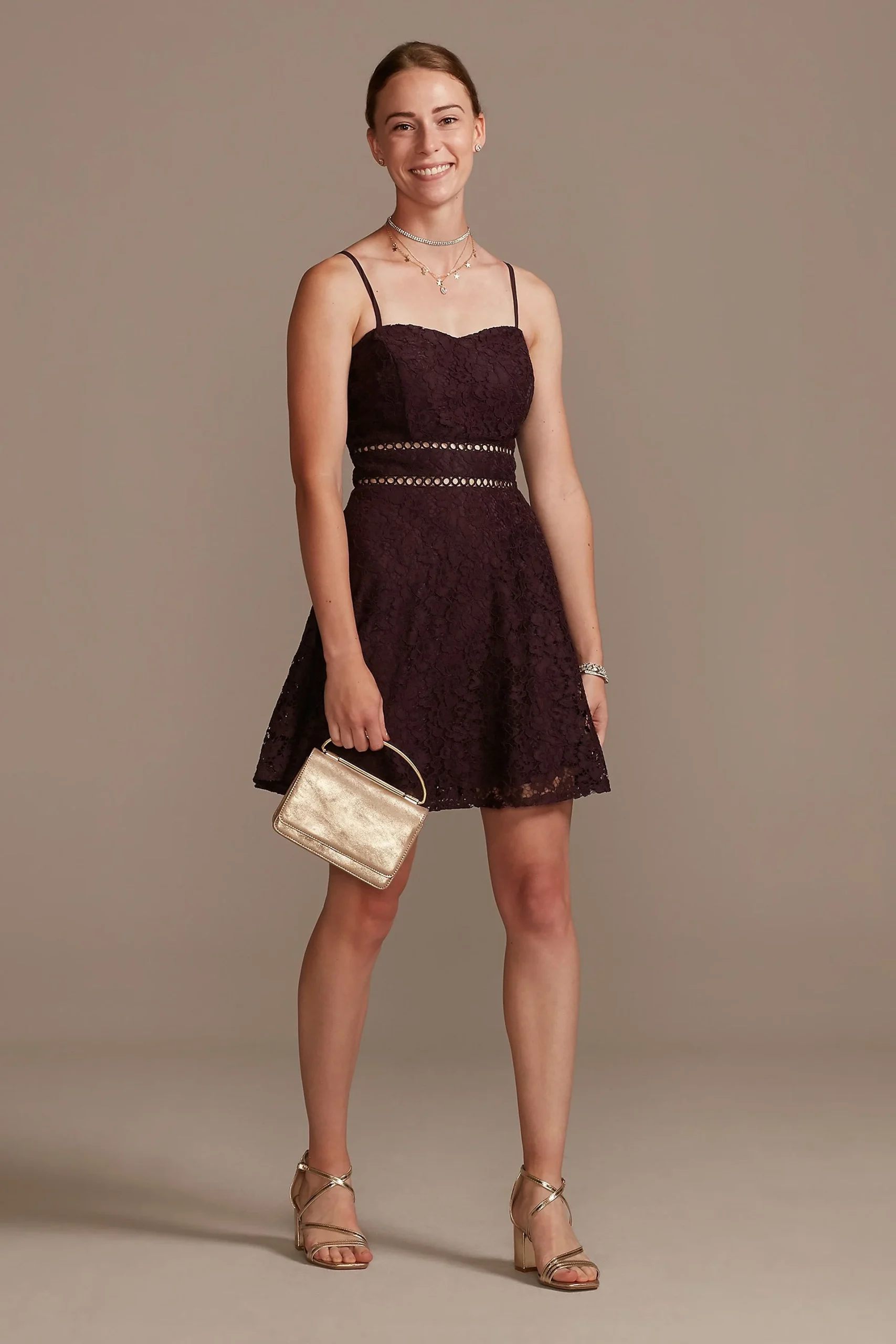 Lace Spaghetti Strap Mini Dress with Waist Cutout