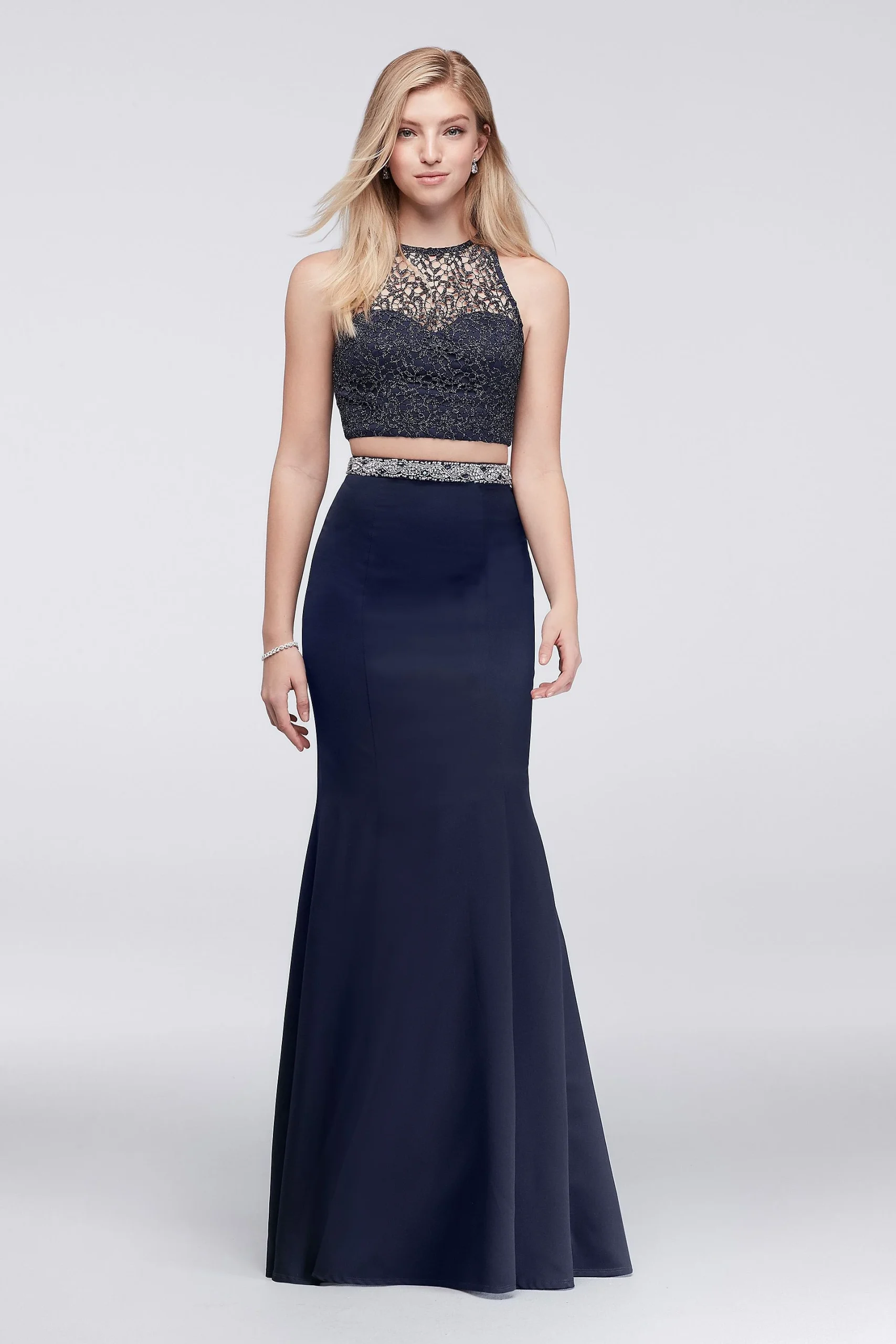 Lace Top and Ruffled Mermaid Skirt Two-Piece Dress