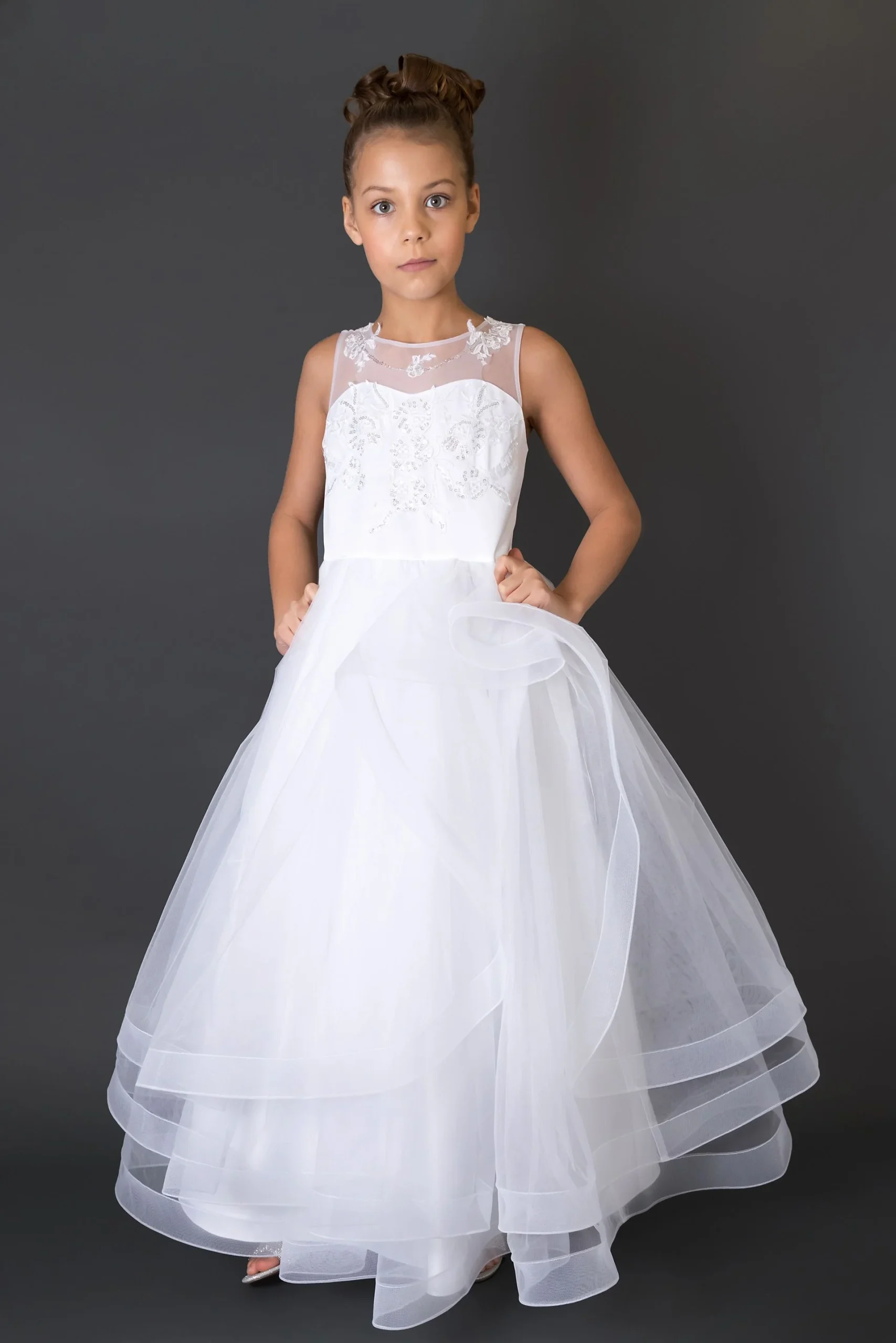 Lace-Up Back Communion Dress with Horsehair Skirt