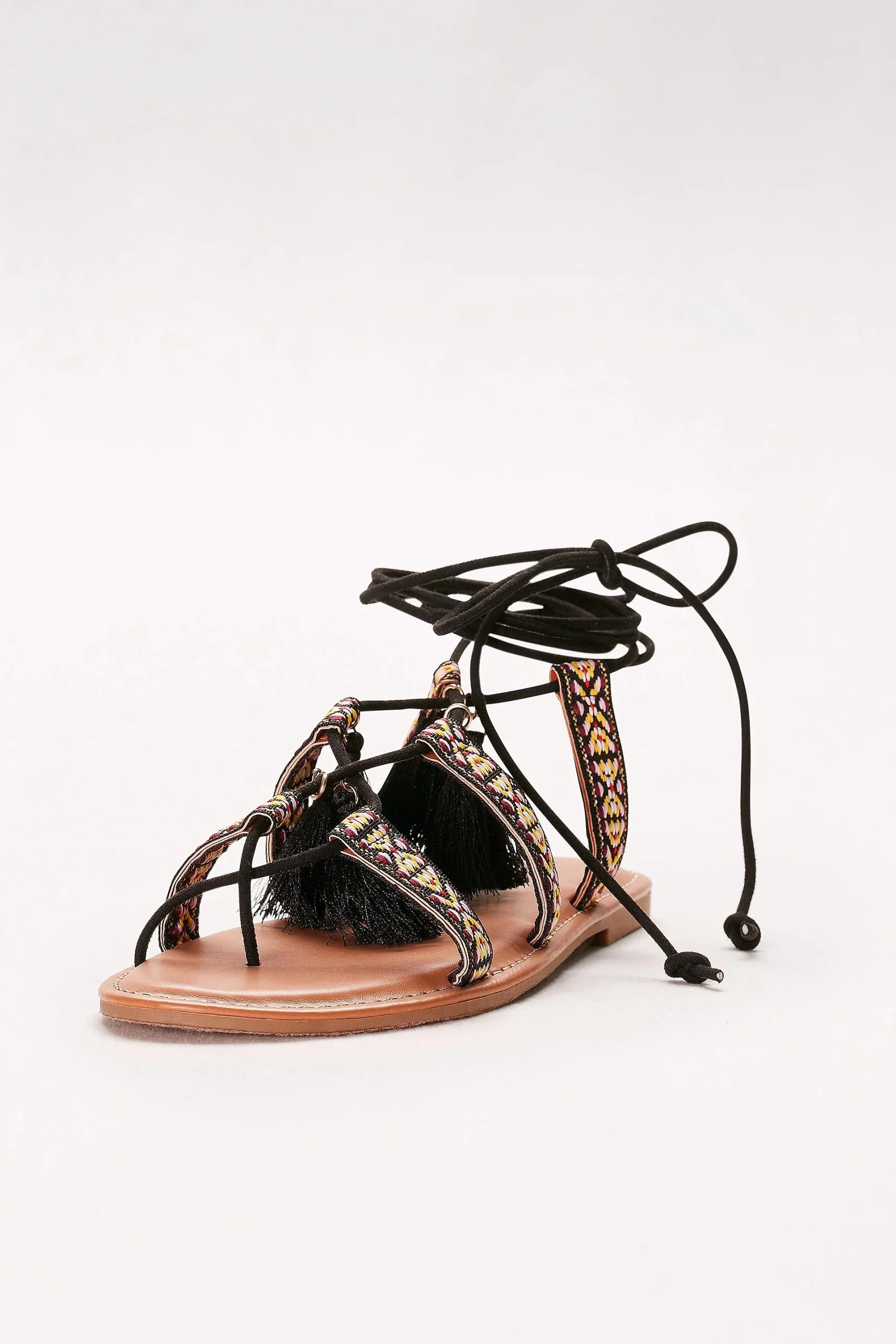 Lace-Up Gladiator Sandals with Tassels