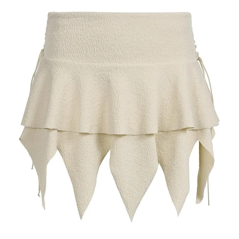 Lace up irregular solid textured low rise mini skirt