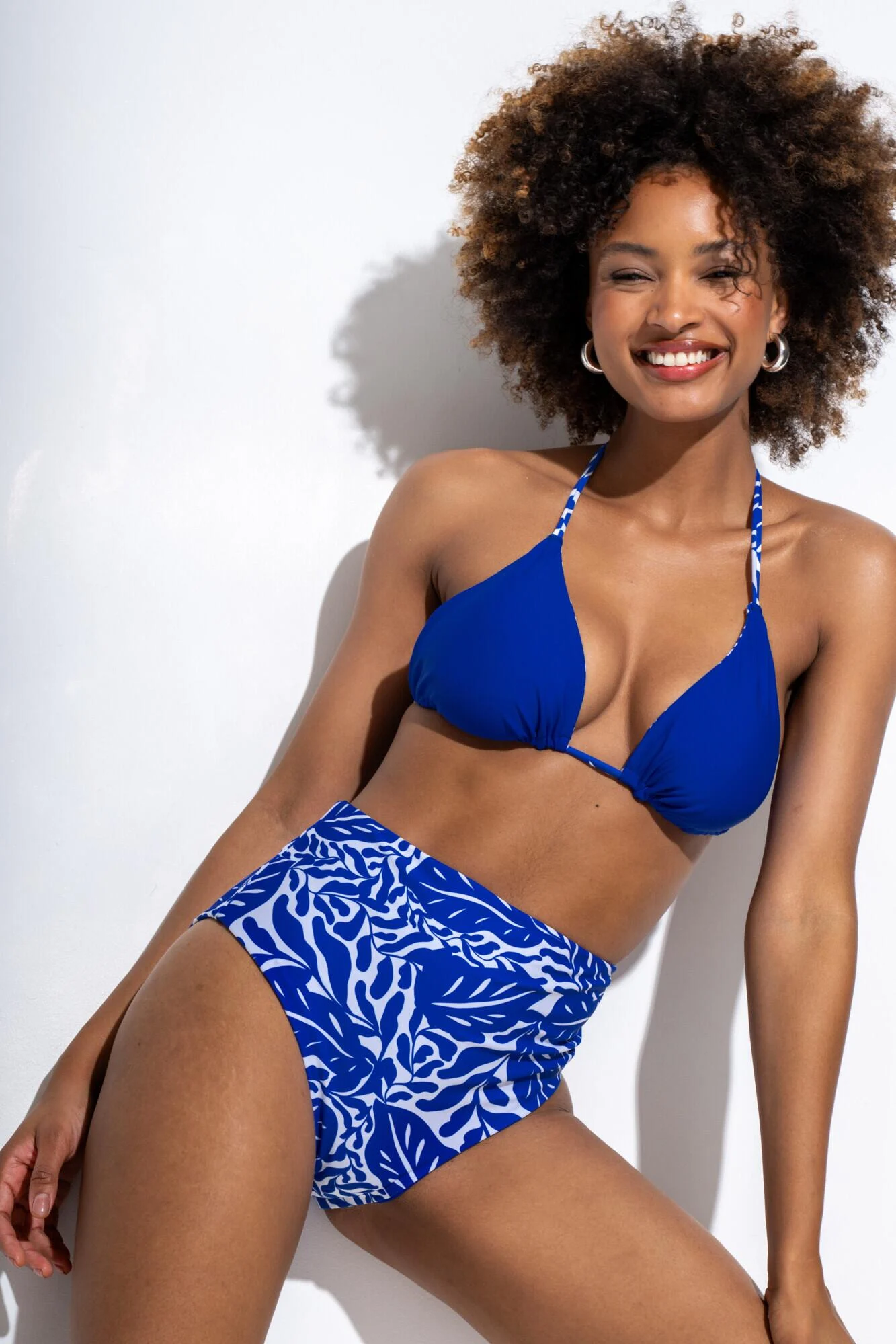 Laguna Beach Reversible High Waist Bikini Brief- Ultramarine/White