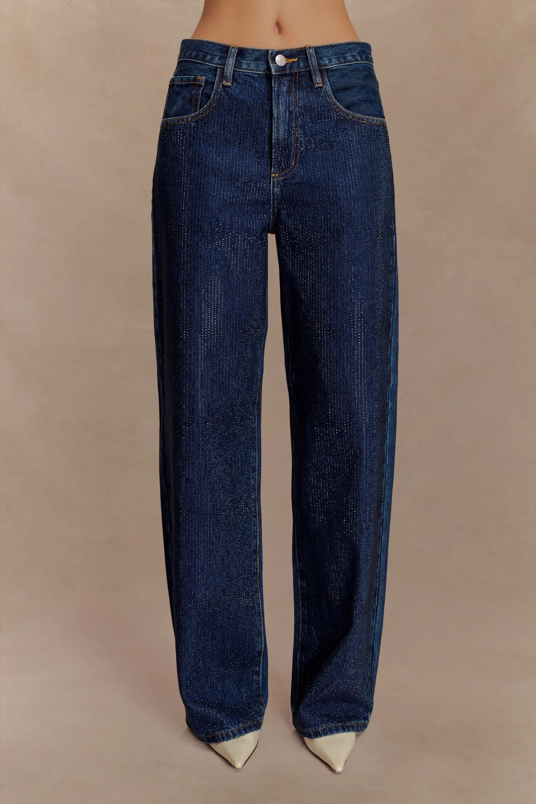 LainaMid Rise Diamante Denim Jeans - Midnight Blue