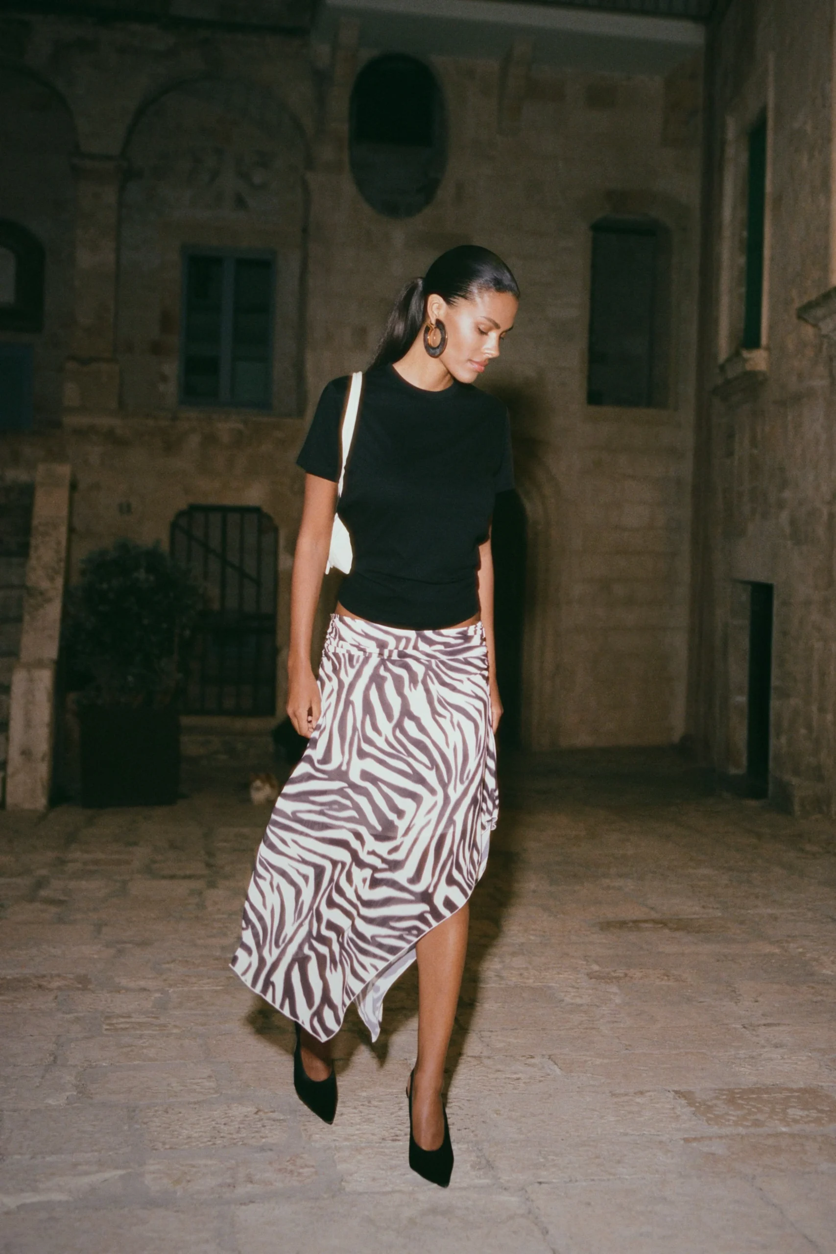LanaChiffon Midi Skirt - Abstract Zebra Print