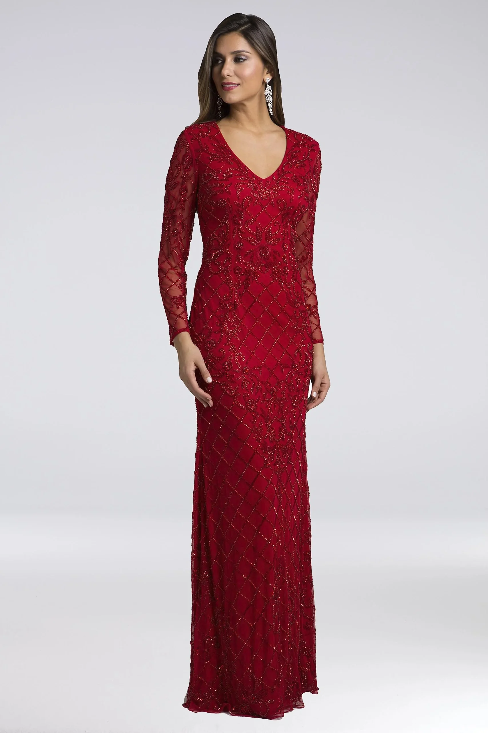 Lara Andrea Beaded Mesh Sheath Gown