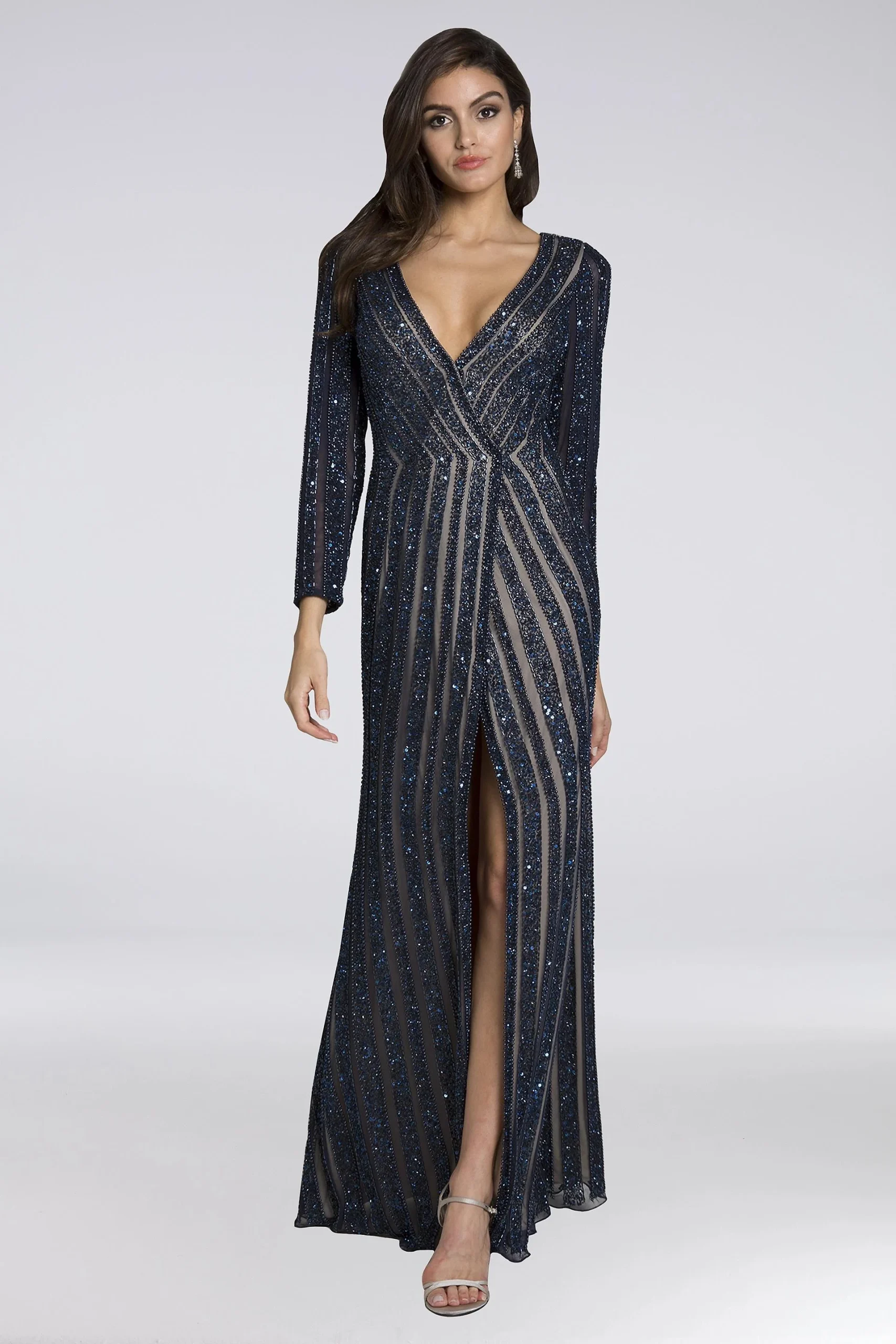 Lara Bethany Beaded Mesh Wrap Sheath Gown