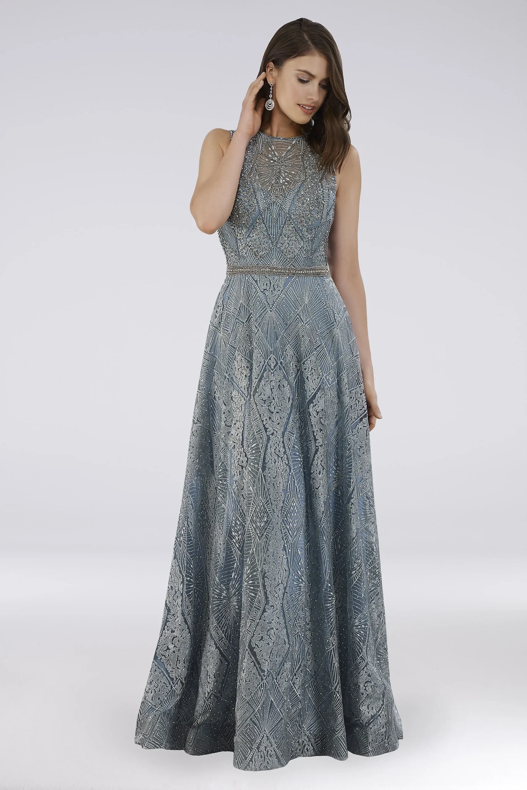 Lara CoCo Lace Geometric Beaded Ball Gown