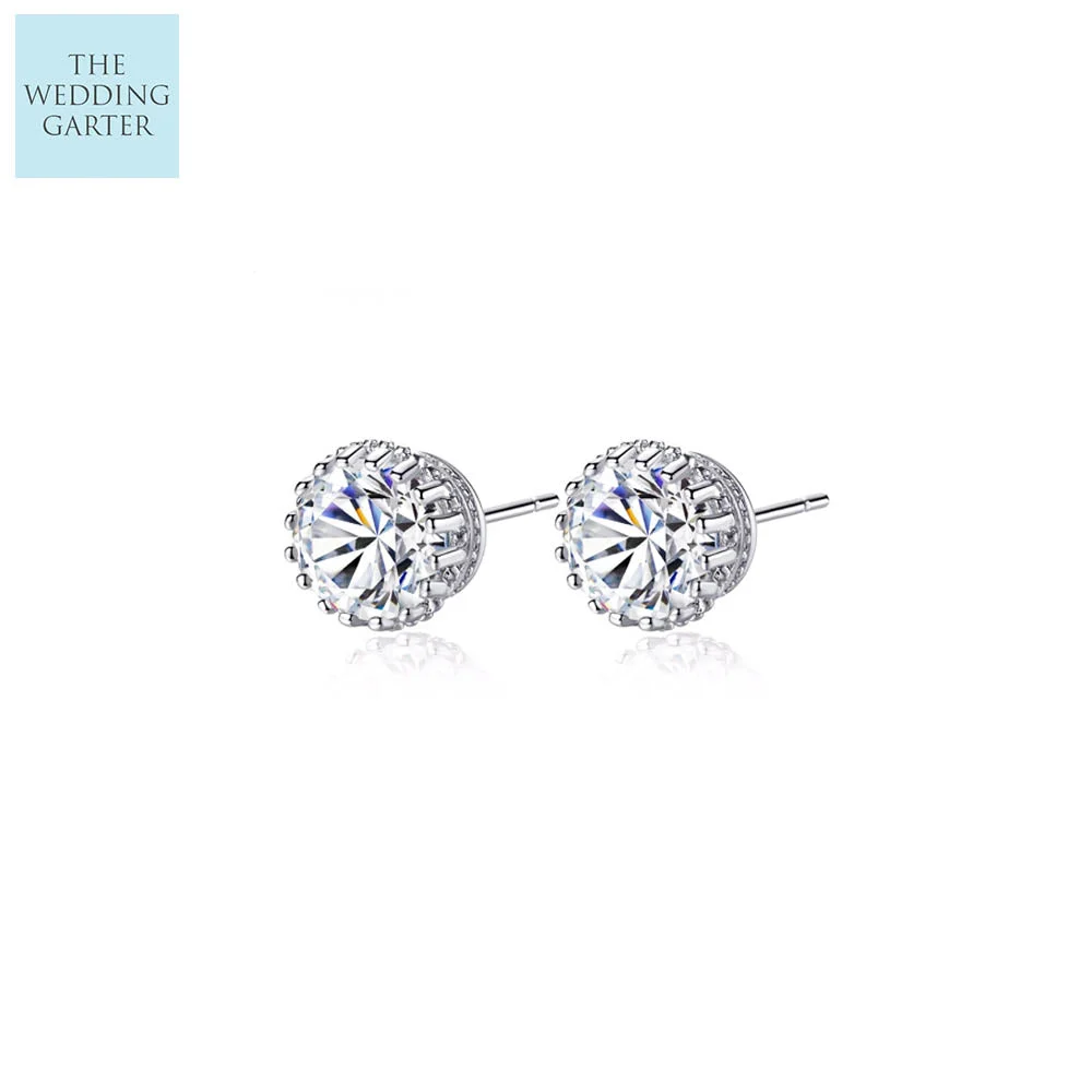 Large Crown Shape Cubic Zirconia Stud Earrings