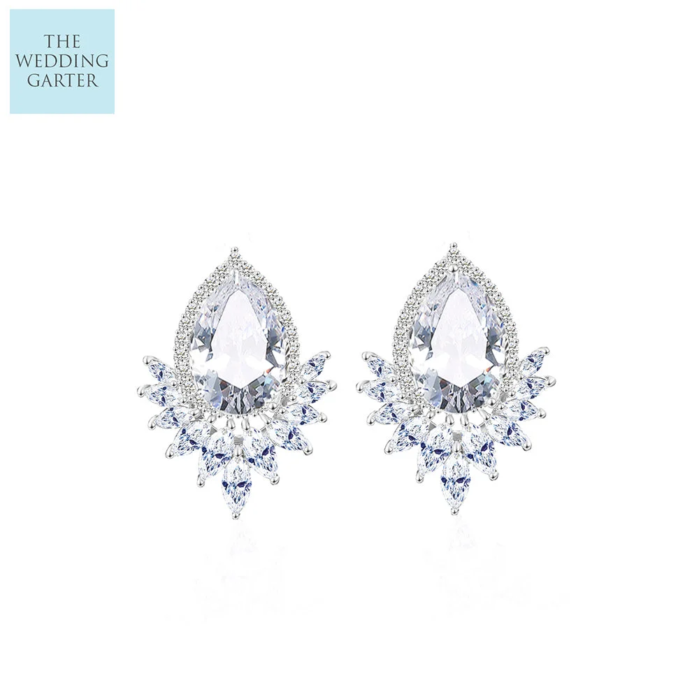 Large Statement Stud CZ Diamond Wedding Earrings