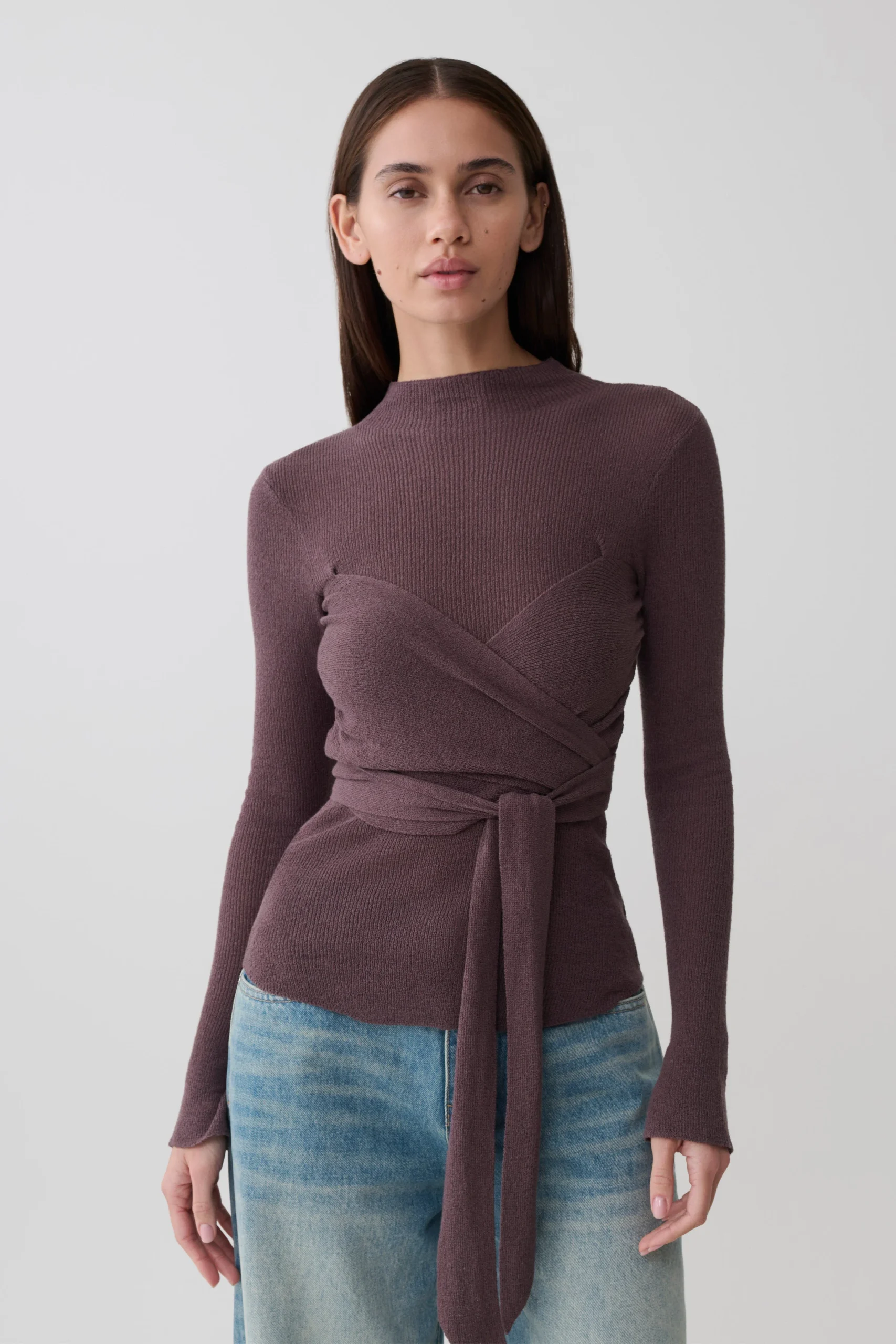 LawsonWrap Knit Long Sleeve Top - Peppercorn