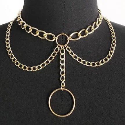 Layered o-ring pendant choker necklace