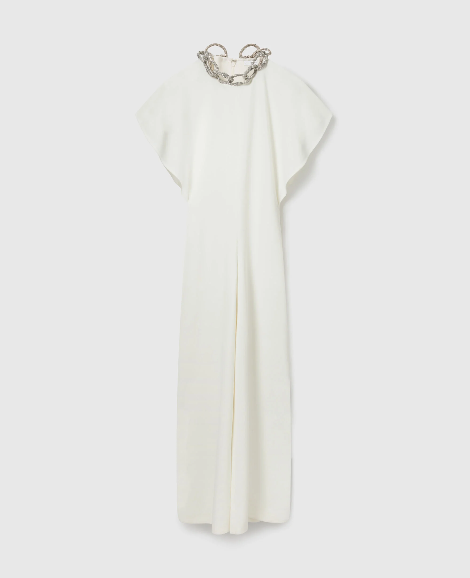 Lead-Free Crystal Chain Cap-SleeveJumpsuit