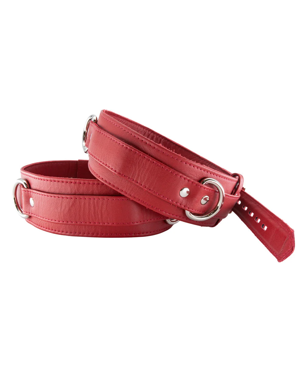 Leather Locking Thigh Cuffs in Red