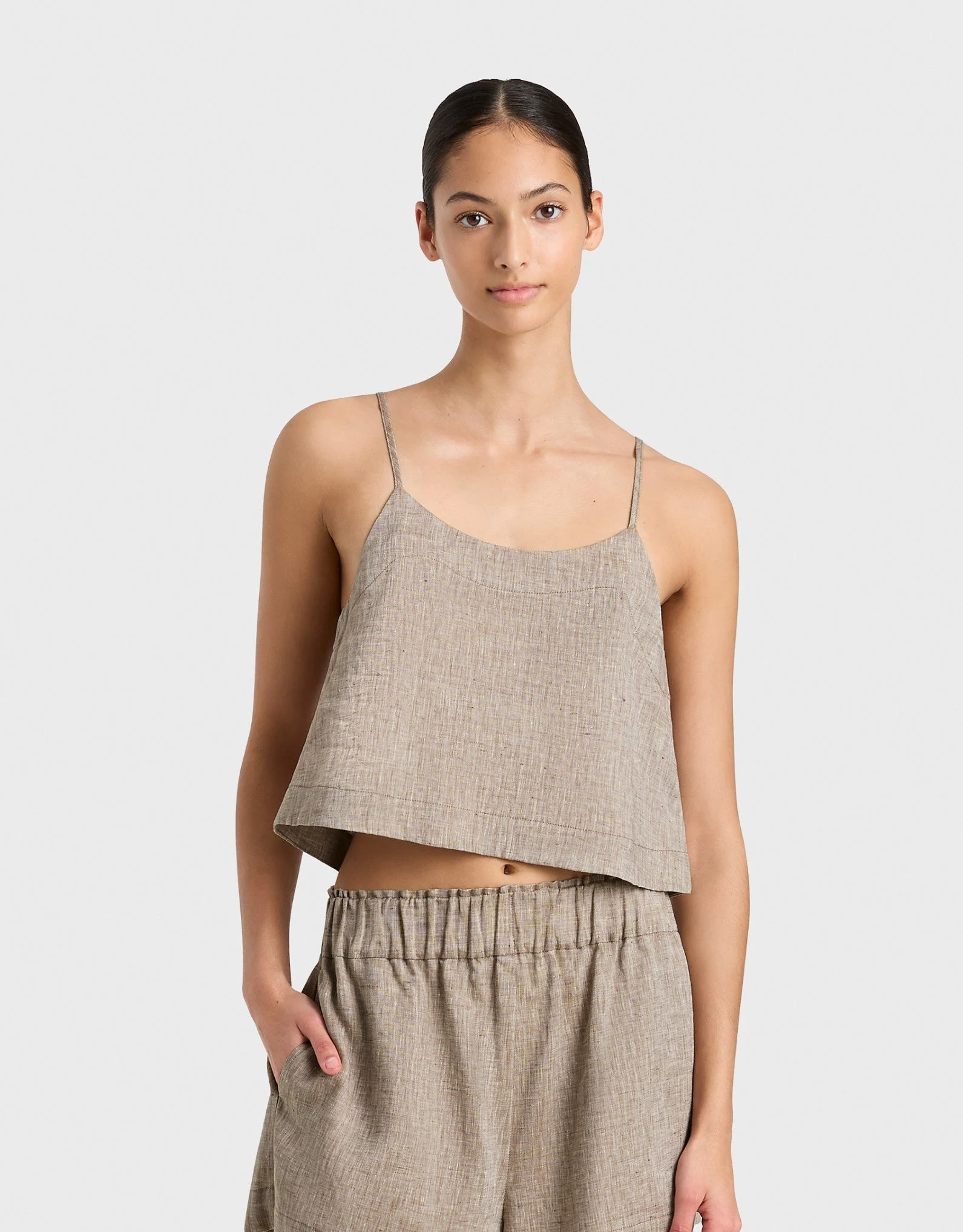 Leiden Universal Linen Cami Sepia